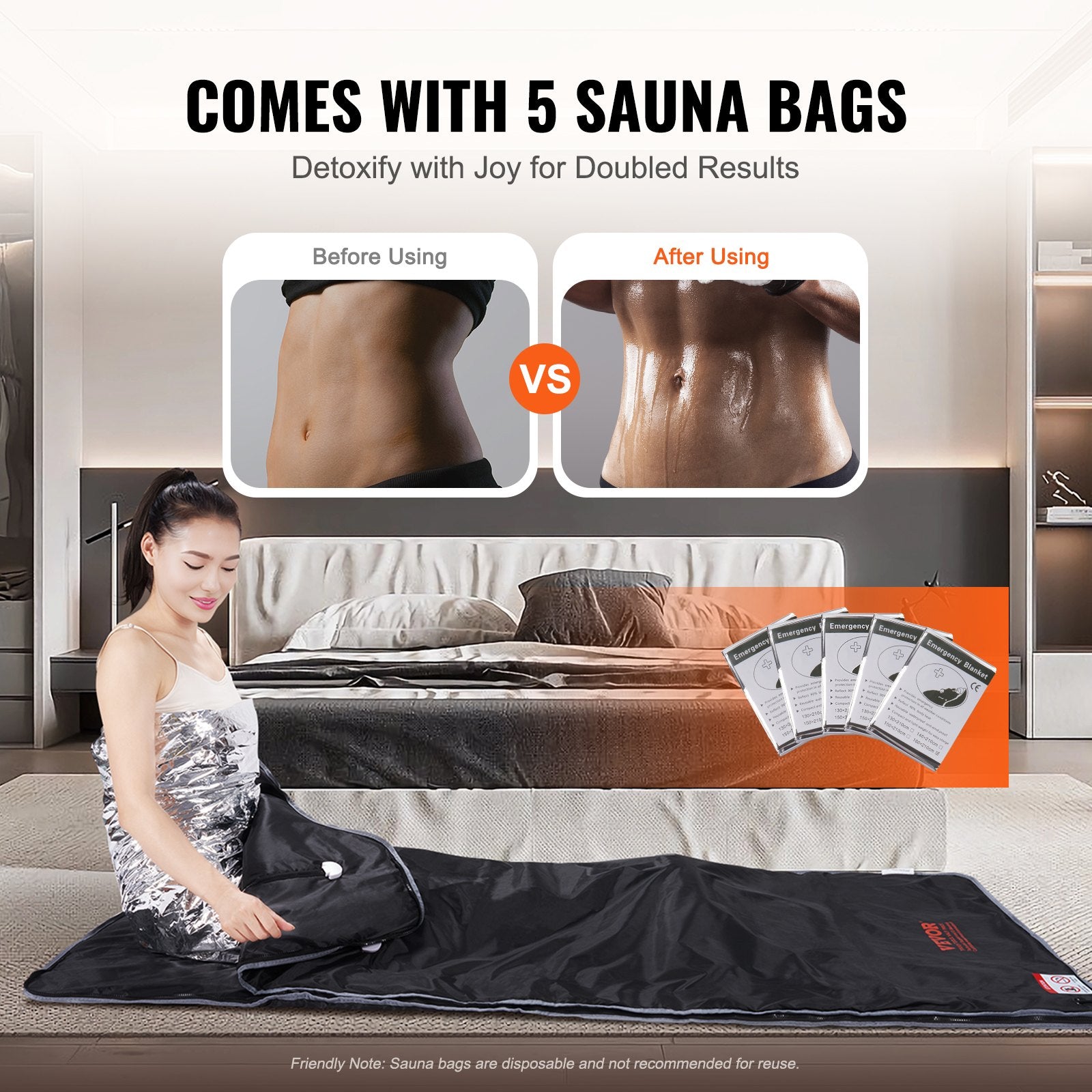 VEVOR Sauna Blanket for Detoxification, Portable Far Infrared Sauna for Home, Oxford Sauna Bag w/ Arm Holes & Carbon Fiber Heating, 1-6 Level Adjustable Temp, 5-60 Minutes Timer, 1800x800mm