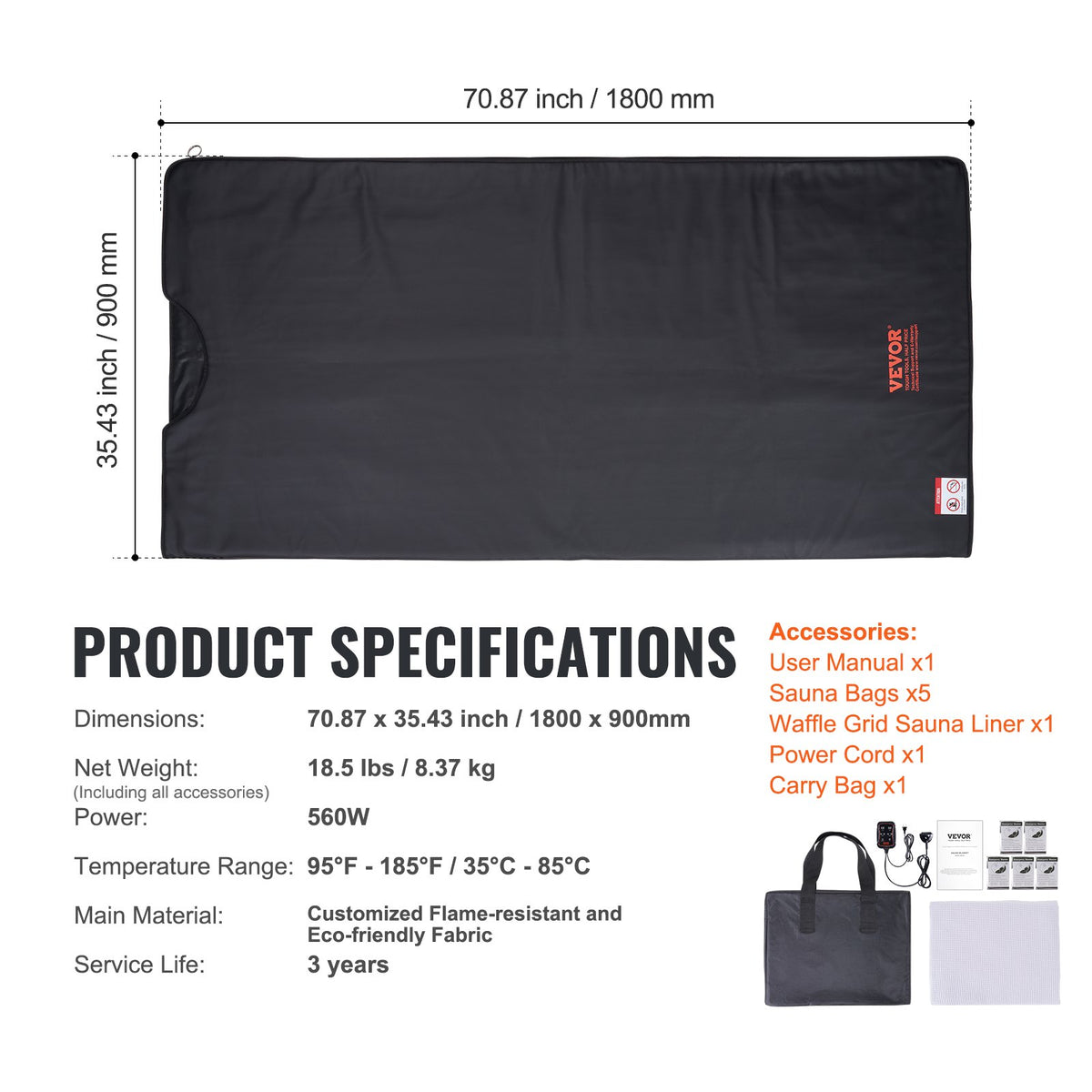 VEVOR Sauna Blanket for Detoxification, Portable Far Infrared Sauna for Home Relaxation, 1-6 Level Adjustable Temprature Rannge 35-85°C, 1-60 Minutes Timer,1800x800mm