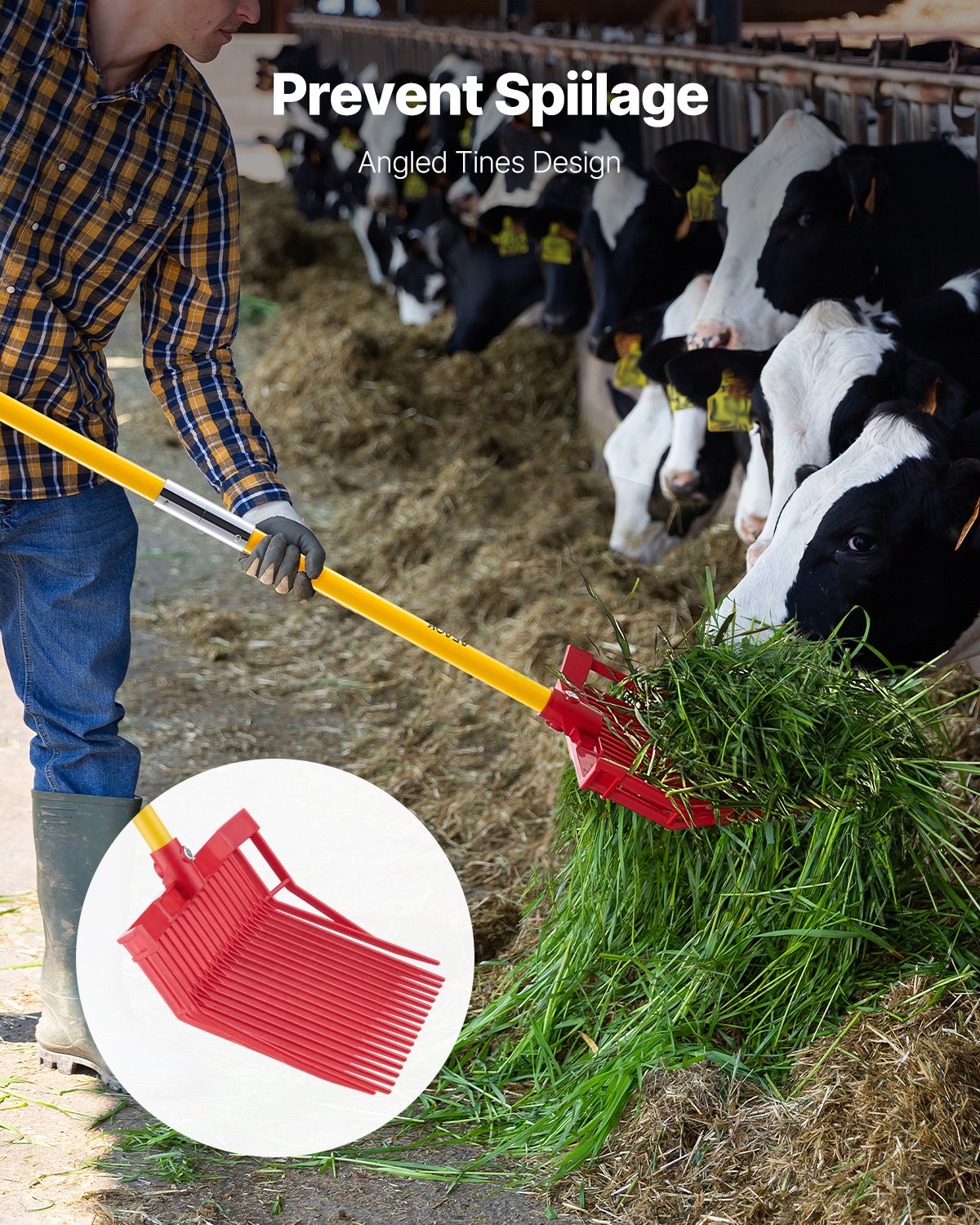 VEVOR Horse Manure Fork Garden Tool 18 Tine Plastic Pitchfork Muck Rake for Hay