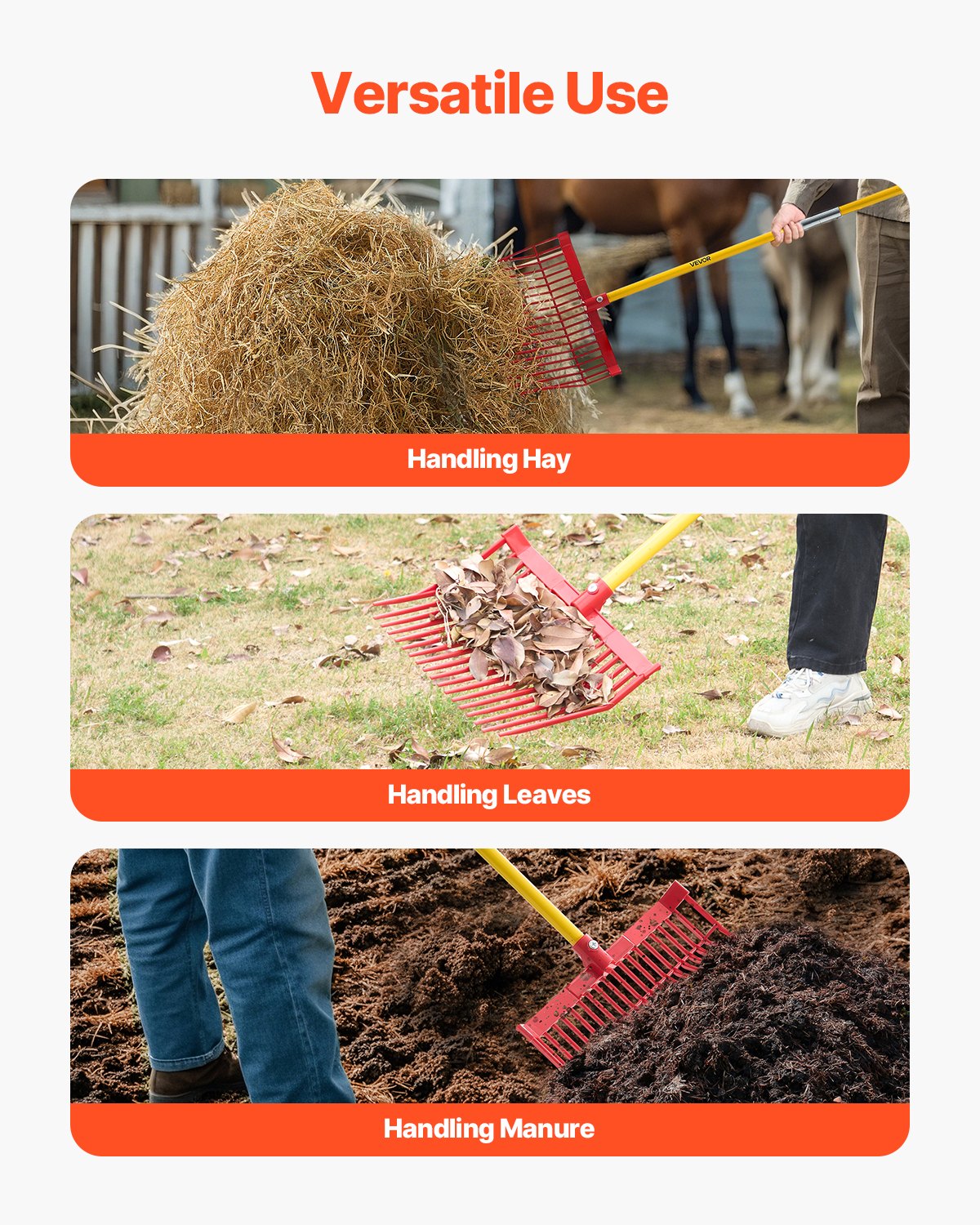 VEVOR Horse Manure Fork Garden Tool 18 Tine Plastic Pitchfork Muck Rake for Hay