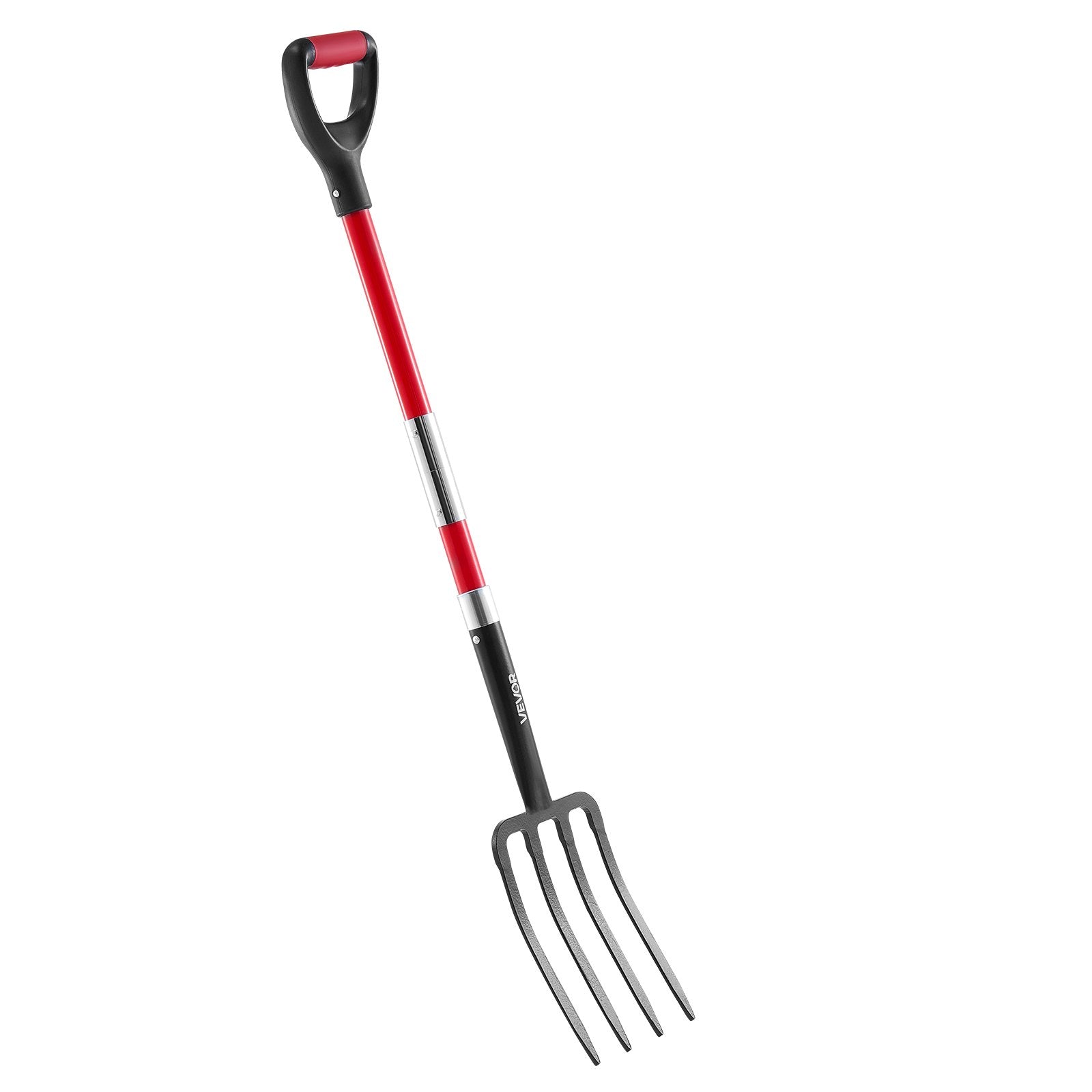 VEVOR 4 Tines Garden Fork Fiberglass Handle 45 in Spading Pitchfork Heavy Duty