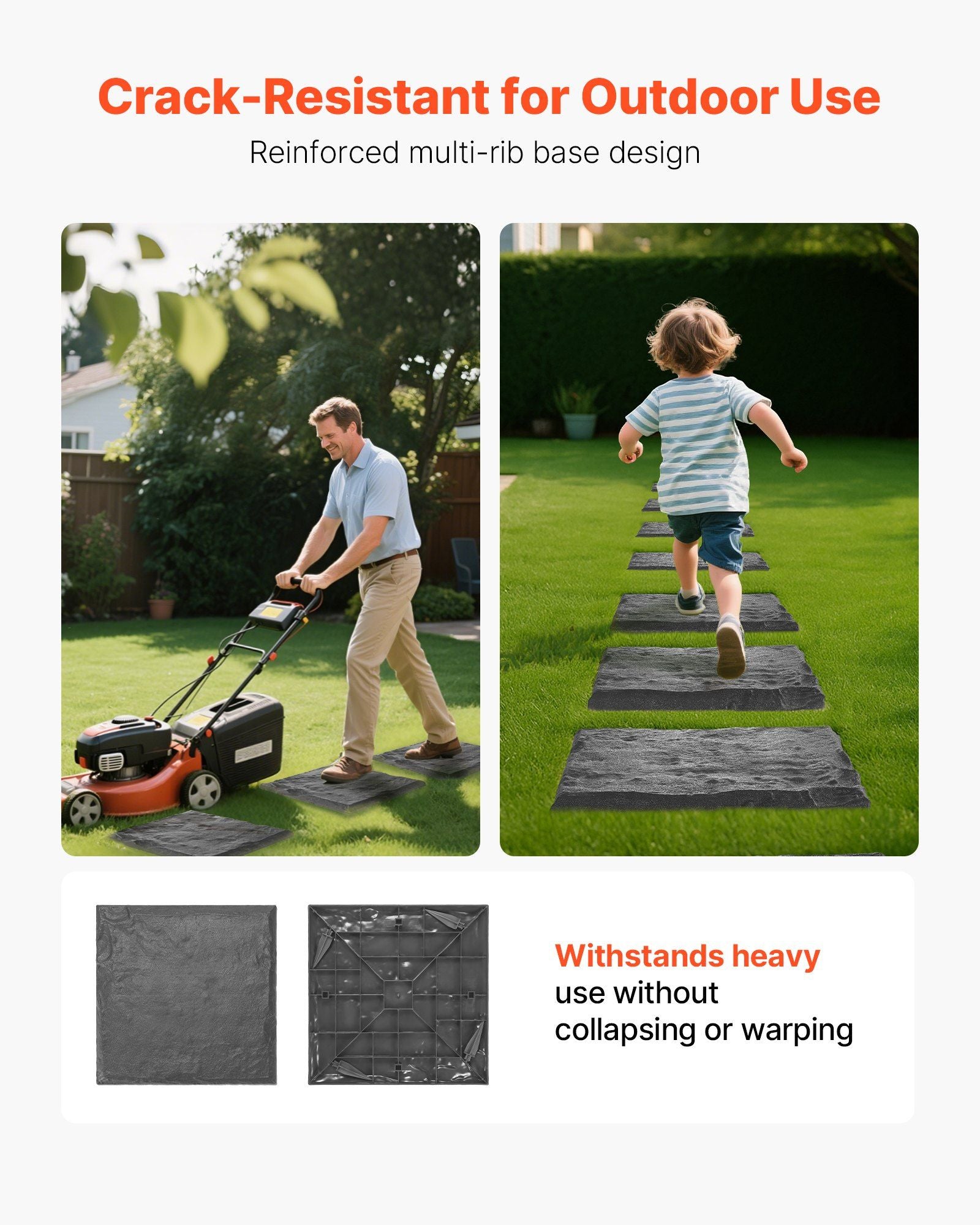 Garden Stepping Stones, 4Pcs 39.5x39.5 cm Decorative Stepping Stones with Stakes, Weather-Resistant Plastic Pathway Pavers, Smooth Surface, Outdoor Walkway for Lawn Patio Landscape, Grey