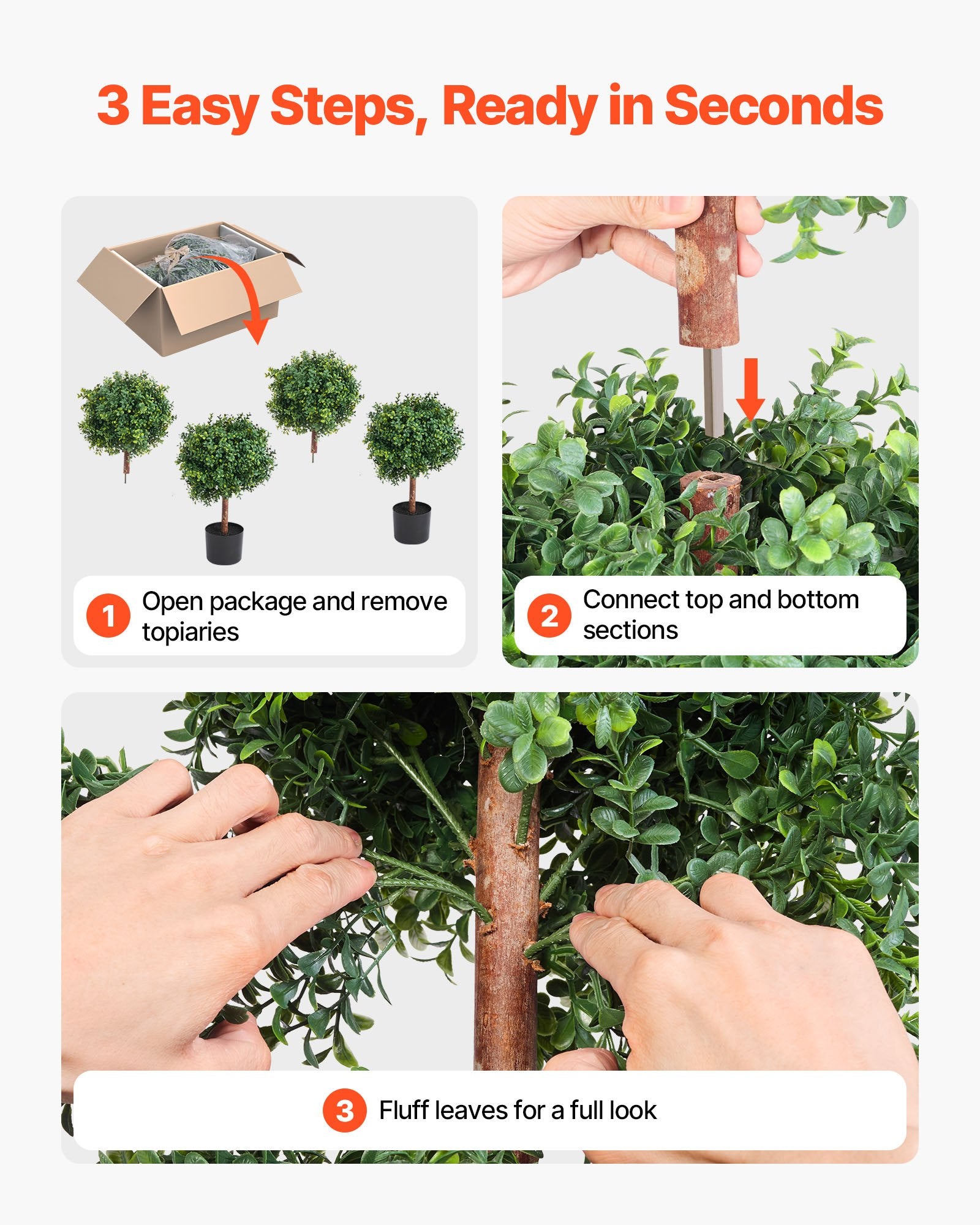 VEVOR Artificial Topiary Boxwood Double Ball, 2 Set 914mm Faux Boxwood Plant Balls, Fake Silk Tree Look Real, Easy Assembly for Decor Front Porch Outdoor Patio Garden Balcony Backyard Indoor