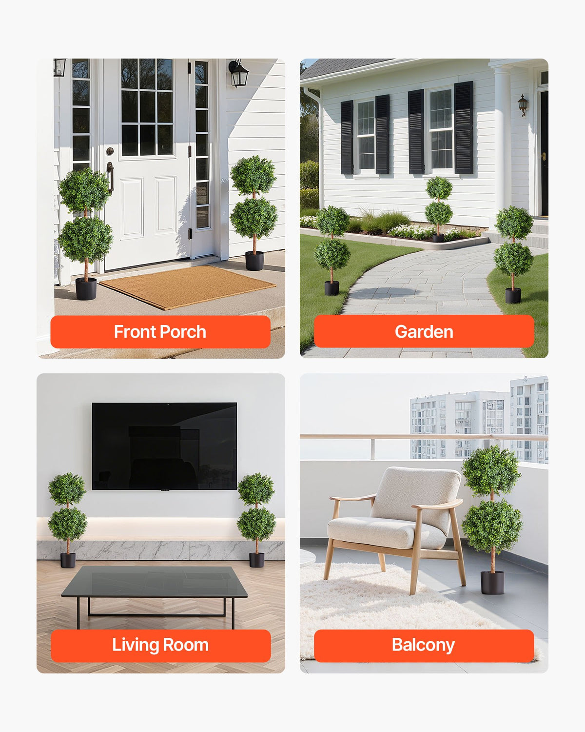 VEVOR Artificial Topiary Boxwood Double Ball, 2 Set 914mm Faux Boxwood Plant Balls, Fake Silk Tree Look Real, Easy Assembly for Decor Front Porch Outdoor Patio Garden Balcony Backyard Indoor