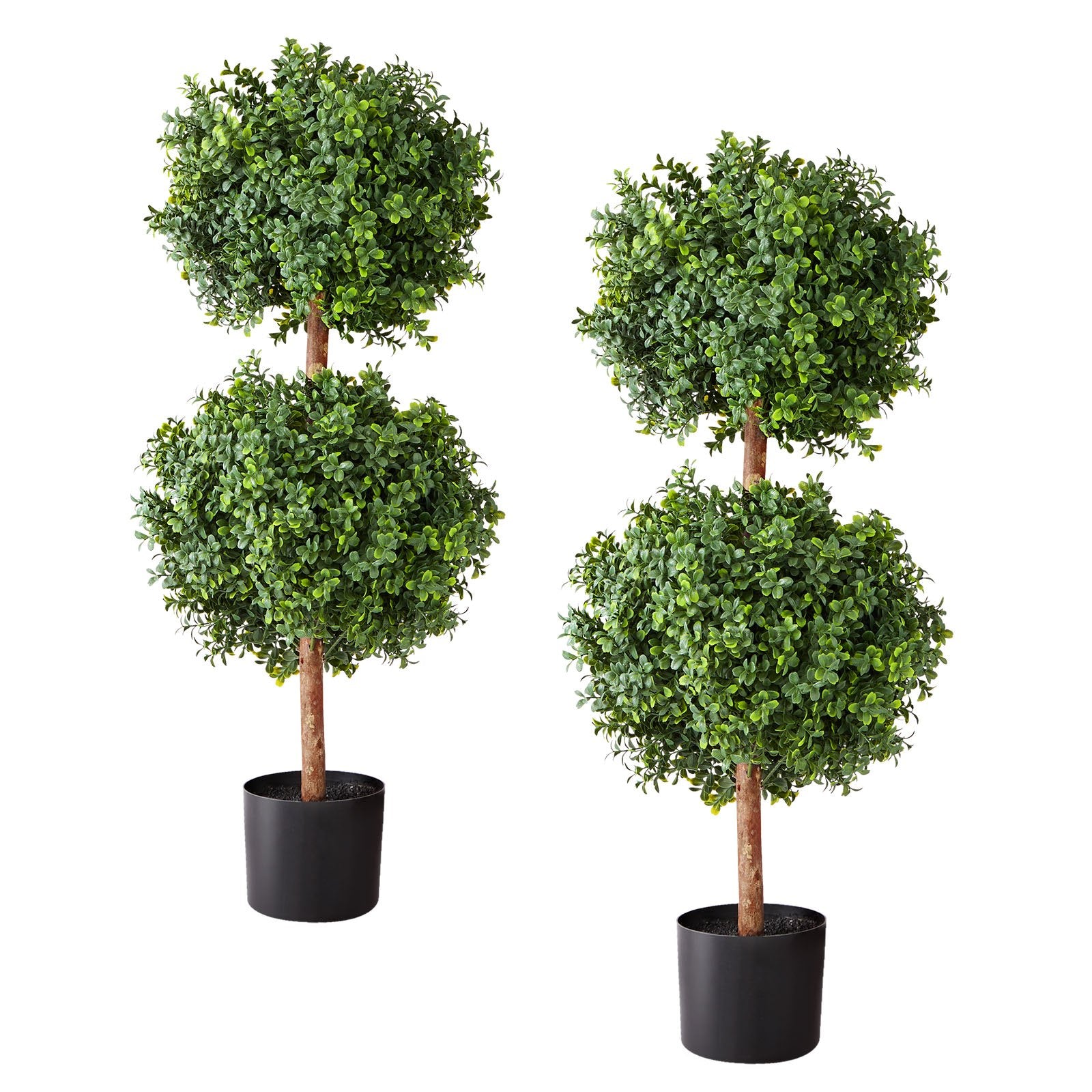 VEVOR Artificial Topiary Boxwood Double Ball, 2 Set 914mm Faux Boxwood Plant Balls, Fake Silk Tree Look Real, Easy Assembly for Decor Front Porch Outdoor Patio Garden Balcony Backyard Indoor