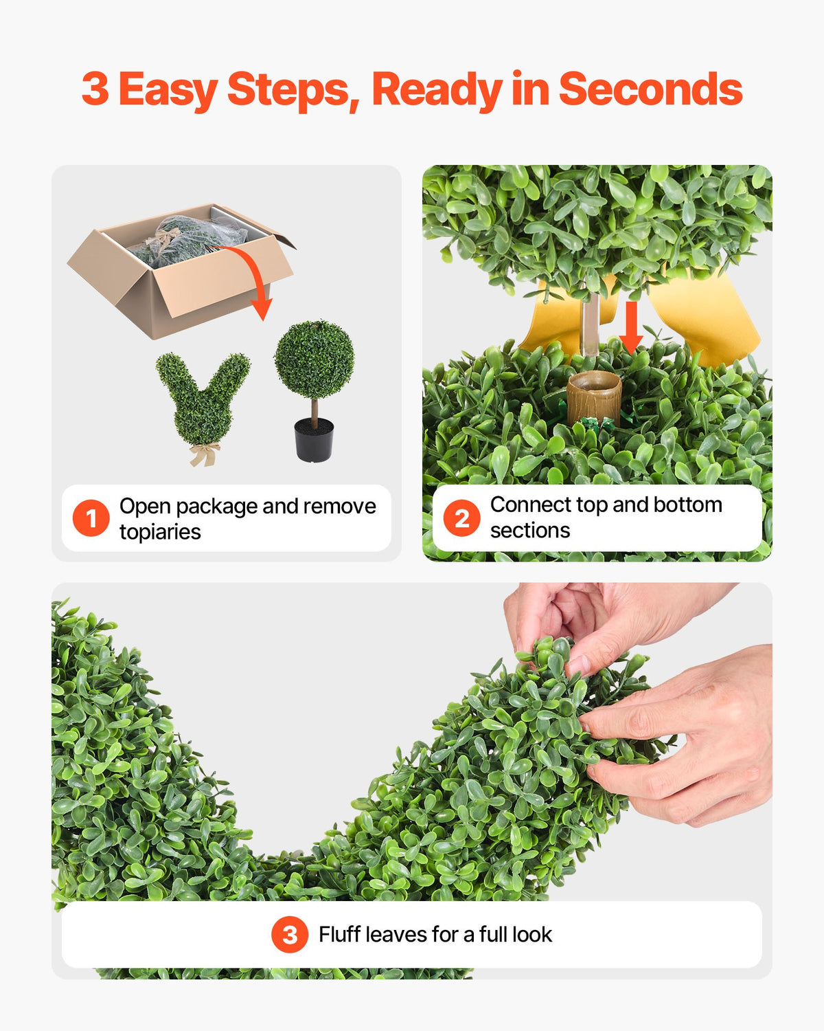 VEVOR Artificial Topiary Bunny-Shape Boxwood Ball, 2 Set 914mm Faux Boxwood Plant Balls, Fake Silk Tree Look Real, Easy Assembly for Decor Front Porch Outdoor Patio Garden Balcony Backyard Indoor