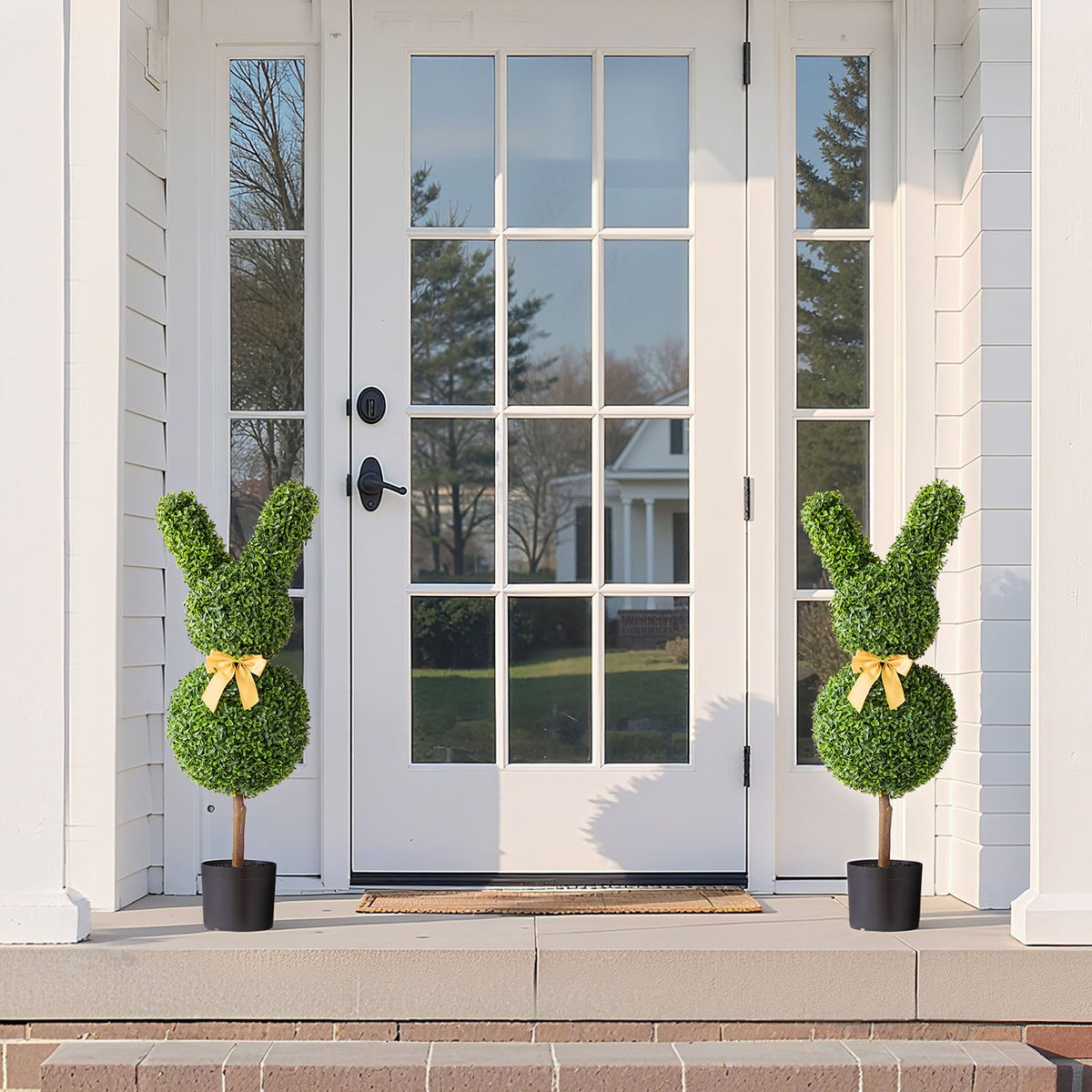 VEVOR Artificial Topiary Bunny-Shape Boxwood Ball, 2 Set 914mm Faux Boxwood Plant Balls, Fake Silk Tree Look Real, Easy Assembly for Decor Front Porch Outdoor Patio Garden Balcony Backyard Indoor