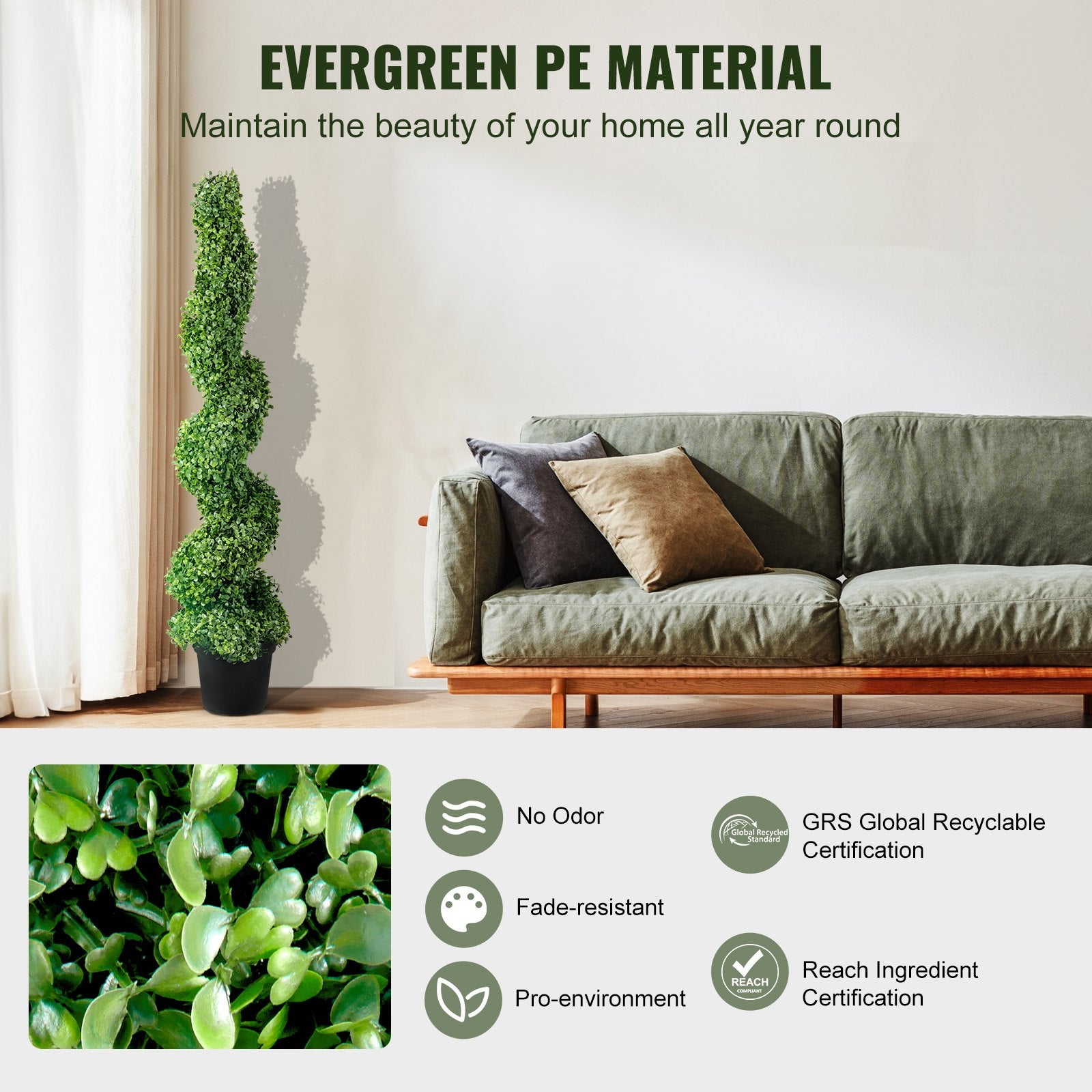 VEVOR Artificial Topiaries Boxwood Trees, 10cm Tall (2 Pieces) Faux Topiary Plant Outdoor, All-year Green Feaux Plant w/ Replaceable Leaves for Decorative Indoor/Outdoor/Garden