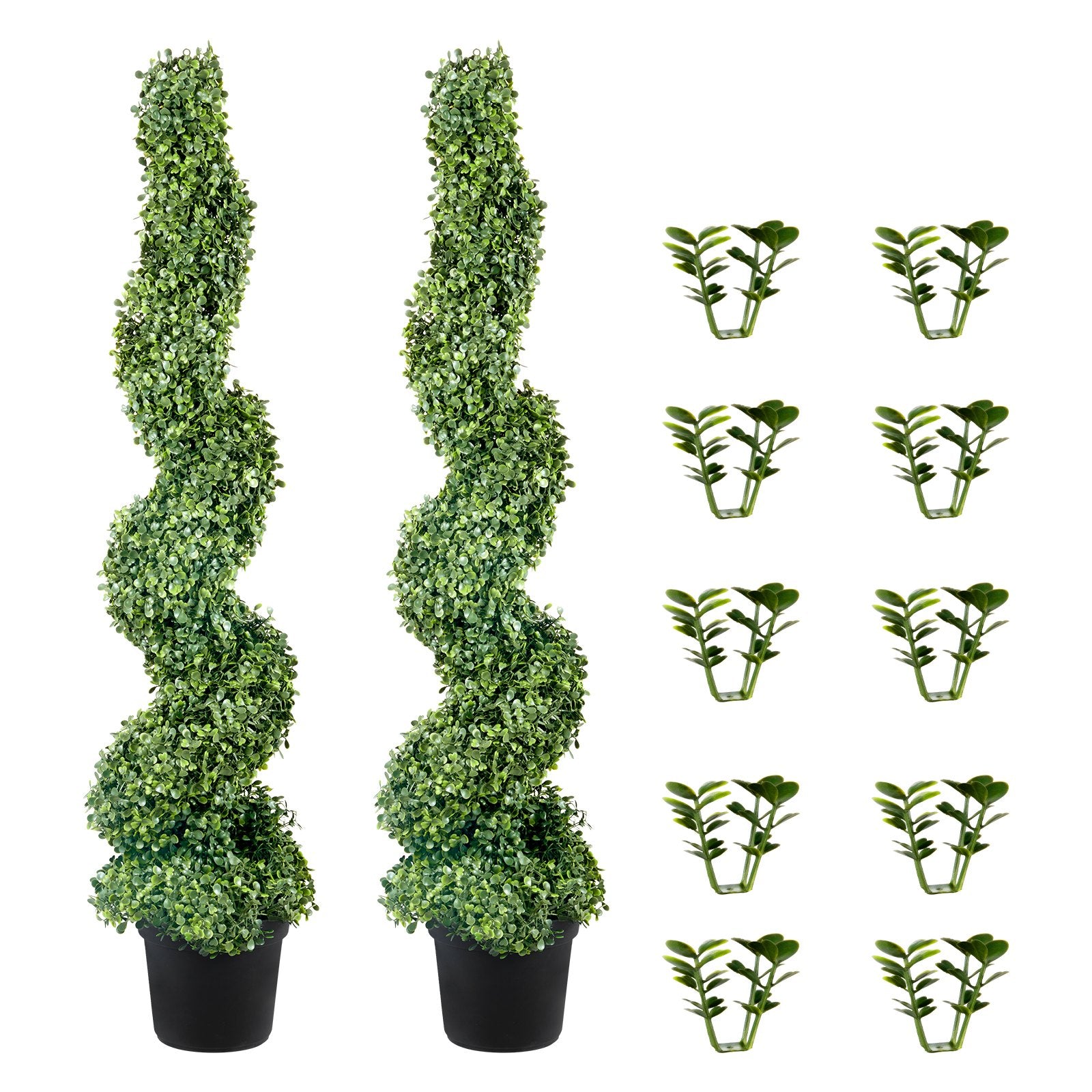 VEVOR Artificial Topiaries Boxwood Trees, 10cm Tall (2 Pieces) Faux Topiary Plant Outdoor, All-year Green Feaux Plant w/ Replaceable Leaves for Decorative Indoor/Outdoor/Garden
