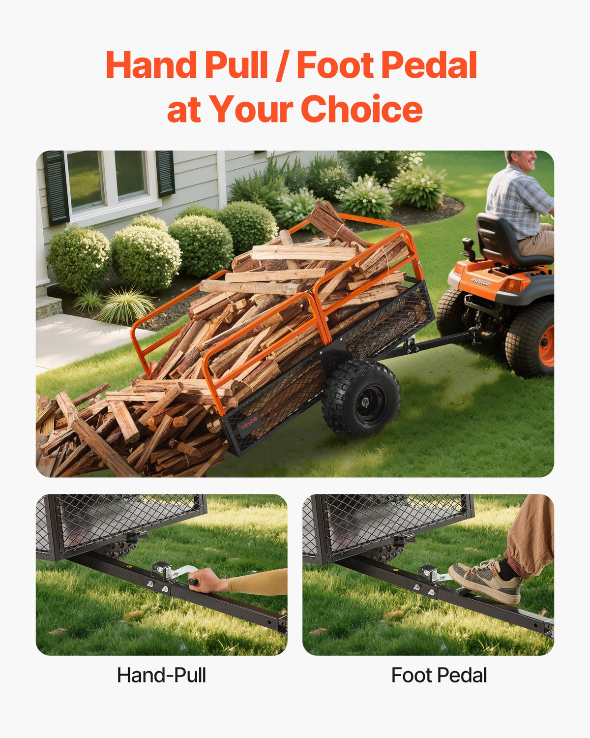 VEVOR Garden Utility Trailer, 28 Cu. Ft. & 800 kg, ATV UTV Trailer, Tow Behind Steel Dump Trailers, Removable Rear Panel, Heavy Duty Pull Behind Yard Trailers for Lawn Mower Tractor Garden Waste