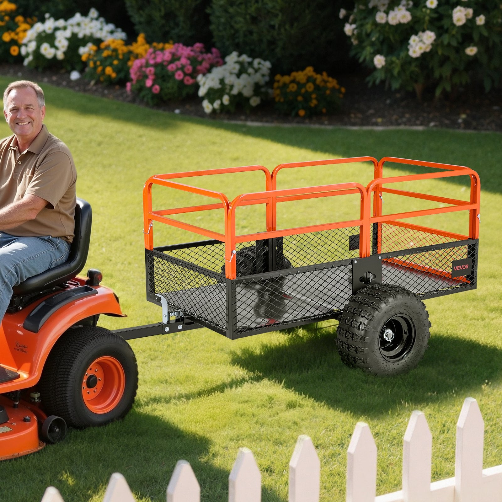 VEVOR Garden Utility Trailer, 28 Cu. Ft. & 800 kg, ATV UTV Trailer, Tow Behind Steel Dump Trailers, Removable Rear Panel, Heavy Duty Pull Behind Yard Trailers for Lawn Mower Tractor Garden Waste