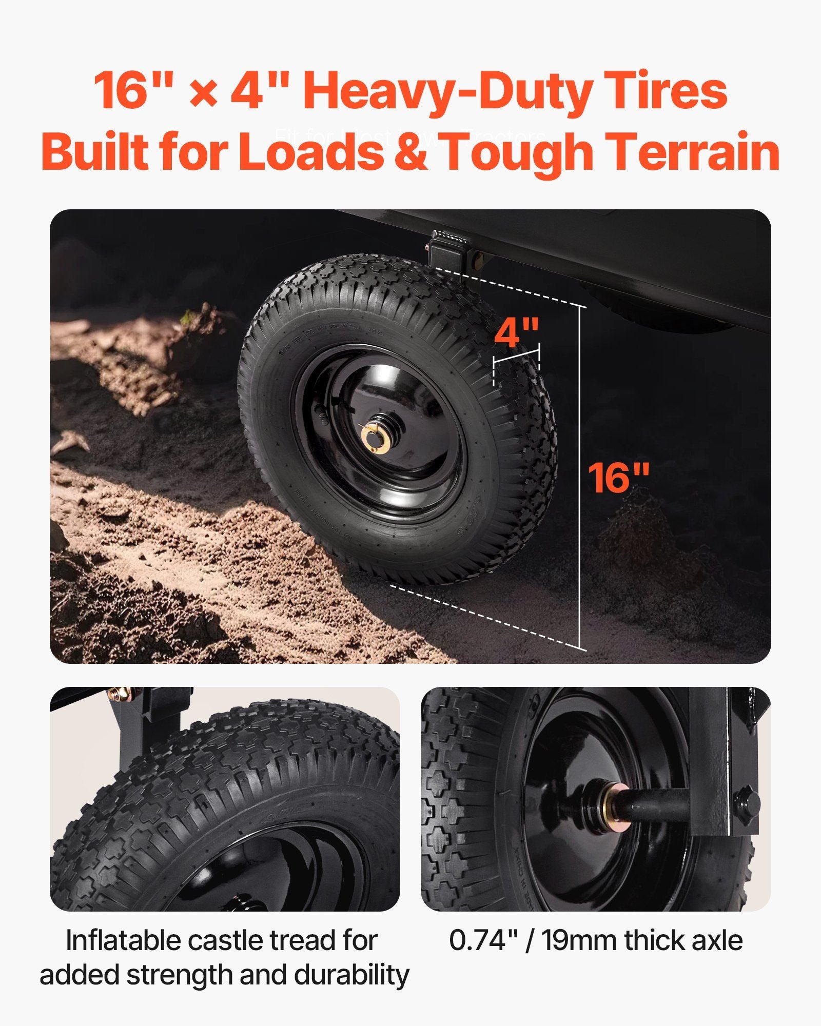 Garden Utility Trailer, 10 Cu. Ft 227 kg, ATV UTV Hauling Trailer, Tow Behind Poly Dump Cart with 16" Tires, Hand Pull or Foot Pedal, Heavy Duty Yard Trailers for Lawn Mower Tractor Garden Waste
