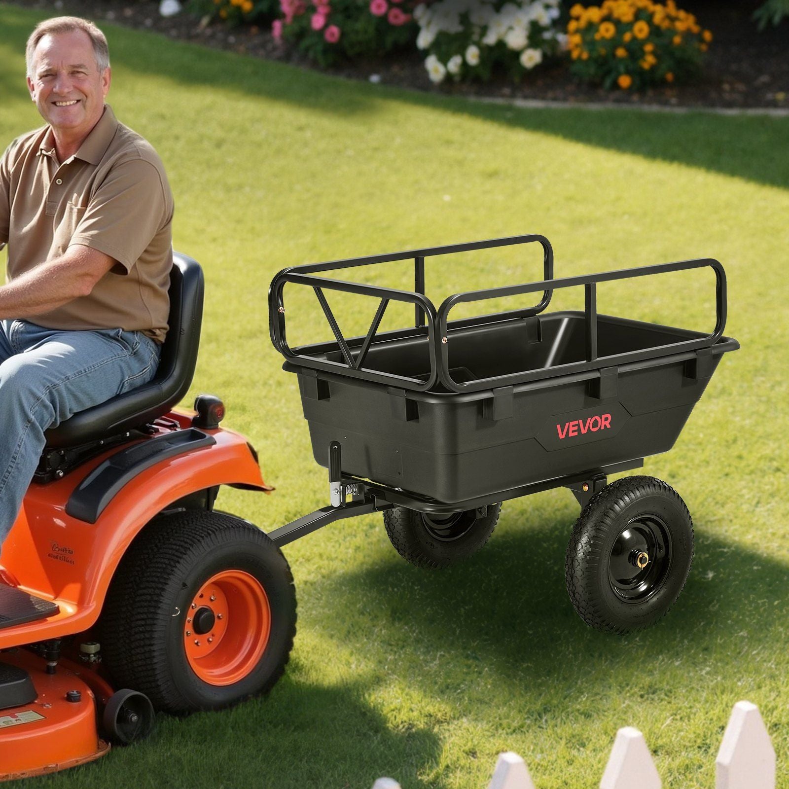 Garden Utility Trailer, 10 Cu. Ft 227 kg, ATV UTV Hauling Trailer, Tow Behind Poly Dump Cart with 16" Tires, Hand Pull or Foot Pedal, Heavy Duty Yard Trailers for Lawn Mower Tractor Garden Waste