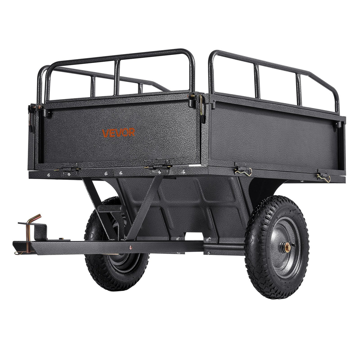 VEVOR Garden Utility Trailer, 10 Cu. Ft & 227 kg Capacity, ATV UTV Hauling Trailer, Tow Behind Steel Dump Cart with 14" Tires, Hand Pull or Foot Pedal, Heavy Duty Yard Trailers for Lawn Mower Tractor