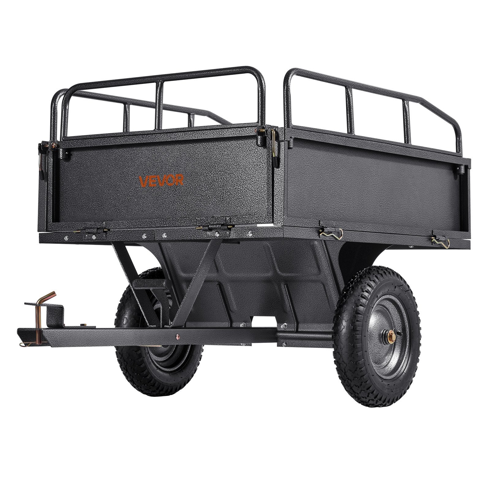 VEVOR Garden Utility Trailer, 10 Cu. Ft & 227 kg Capacity, ATV UTV Hauling Trailer, Tow Behind Steel Dump Cart with 14" Tires, Hand Pull or Foot Pedal, Heavy Duty Yard Trailers for Lawn Mower Tractor