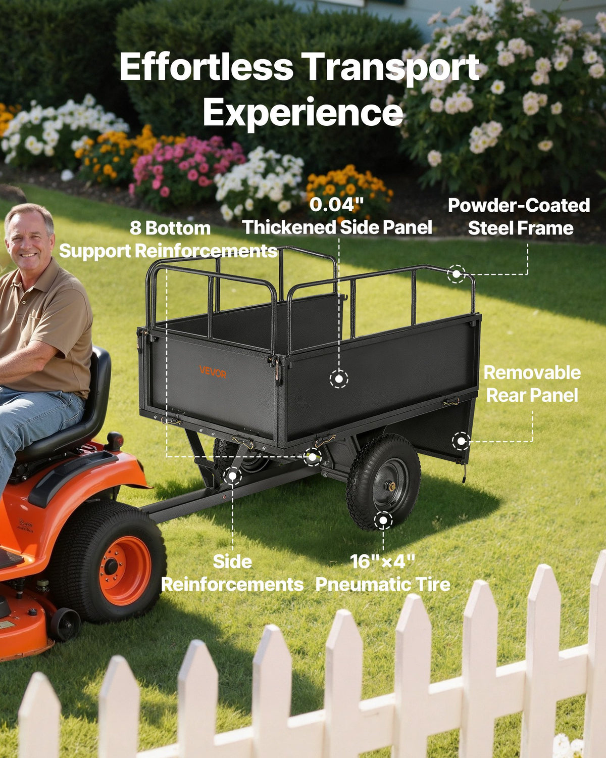 VEVOR Garden Utility Trailer, 17 Cu. Ft & 272 kg Capacity, ATV UTV Hauling Trailer, Tow Behind Steel Dump Cart with 16" Tires, Hand Pull or Foot Pedal, Heavy Duty Yard Trailers for Lawn Mower Tractor