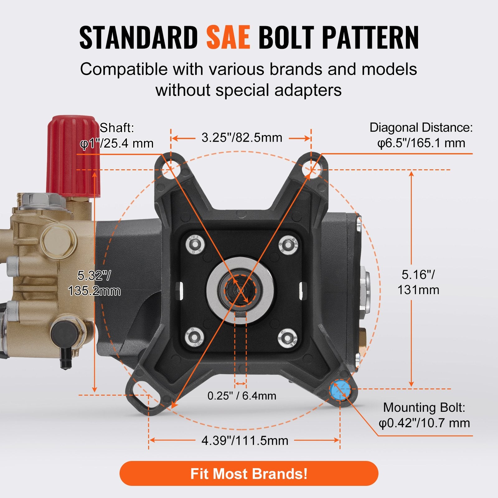 VEVOR Pressure Washer Pump, 1" Shaft Horizontal Triplex Plunger, 4000 PSI, 4.0GPM, Replacement Power Washer Pumps Kit with Hardware, Compatible with Simpson MorFlex 40224, 40225, 40226, Santoprene
