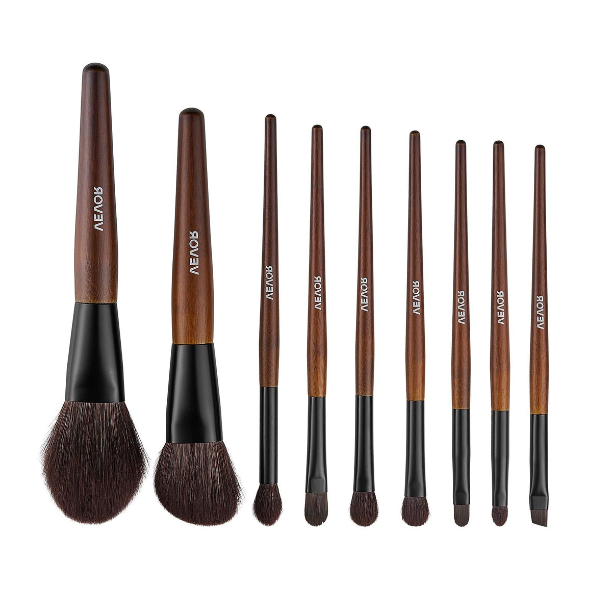 VEVOR 9-Piece Makeup Brush Set for Foundation Blending Eyeshadow, Professional Makeup Brush Kit with Soft Natural Wool & Vegan Synthetic Bristles, Ergonomic Wood Handle, Travel-Friendly Storage Bag