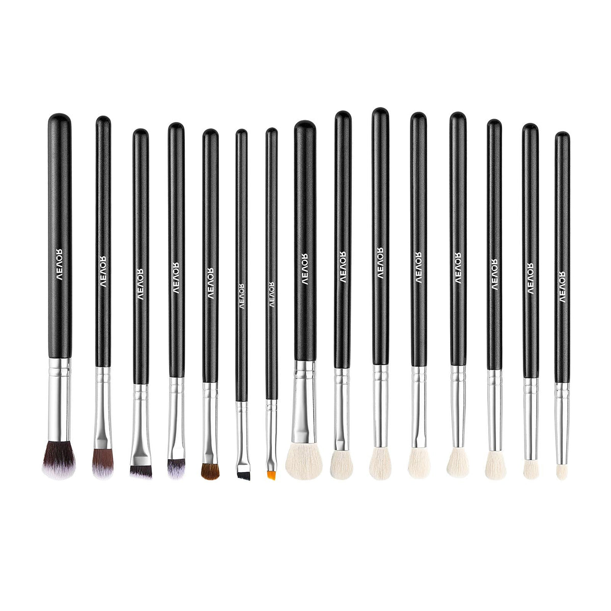 VEVOR 15-Piece Makeup Brush Set for Foundation Blending Eyeshadow, Professional Vegan Brushes with Soft Synthetic Bristles, Ergonomic Wood Handle &amp; Aluminum Ferrule, Portable and Travel-Friendly