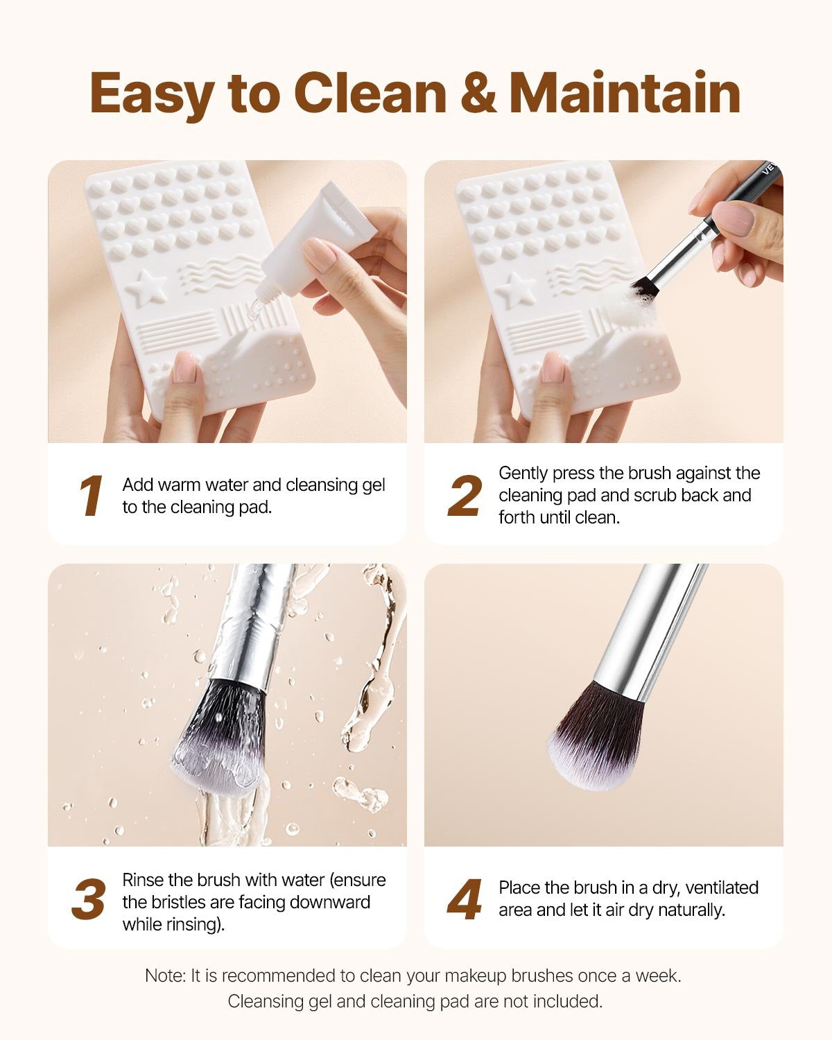 VEVOR 15-Piece Makeup Brush Set for Foundation Blending Eyeshadow, Professional Vegan Brushes with Soft Synthetic Bristles, Ergonomic Wood Handle & Aluminum Ferrule, Portable and Travel-Friendly