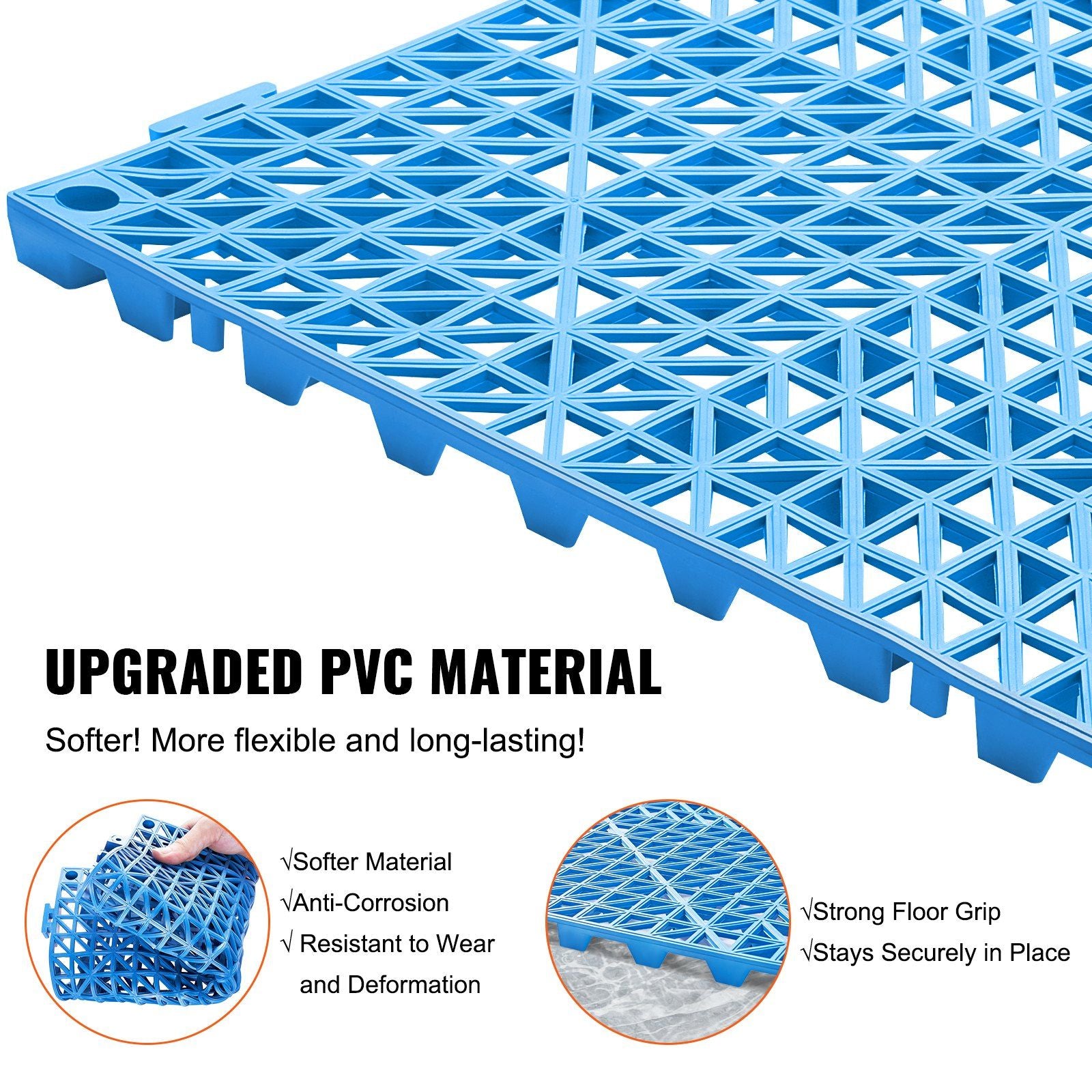Modular Interlocking Cushion, 50 Pack 30 x 30 cm Splicing Drainage Mats, Soft PVC Interlocking Drainage Floor Tiles, Non-Slip Drainage Holes for Restroom, Bathroom, Kitchen, Pool, Wet Area, Blue