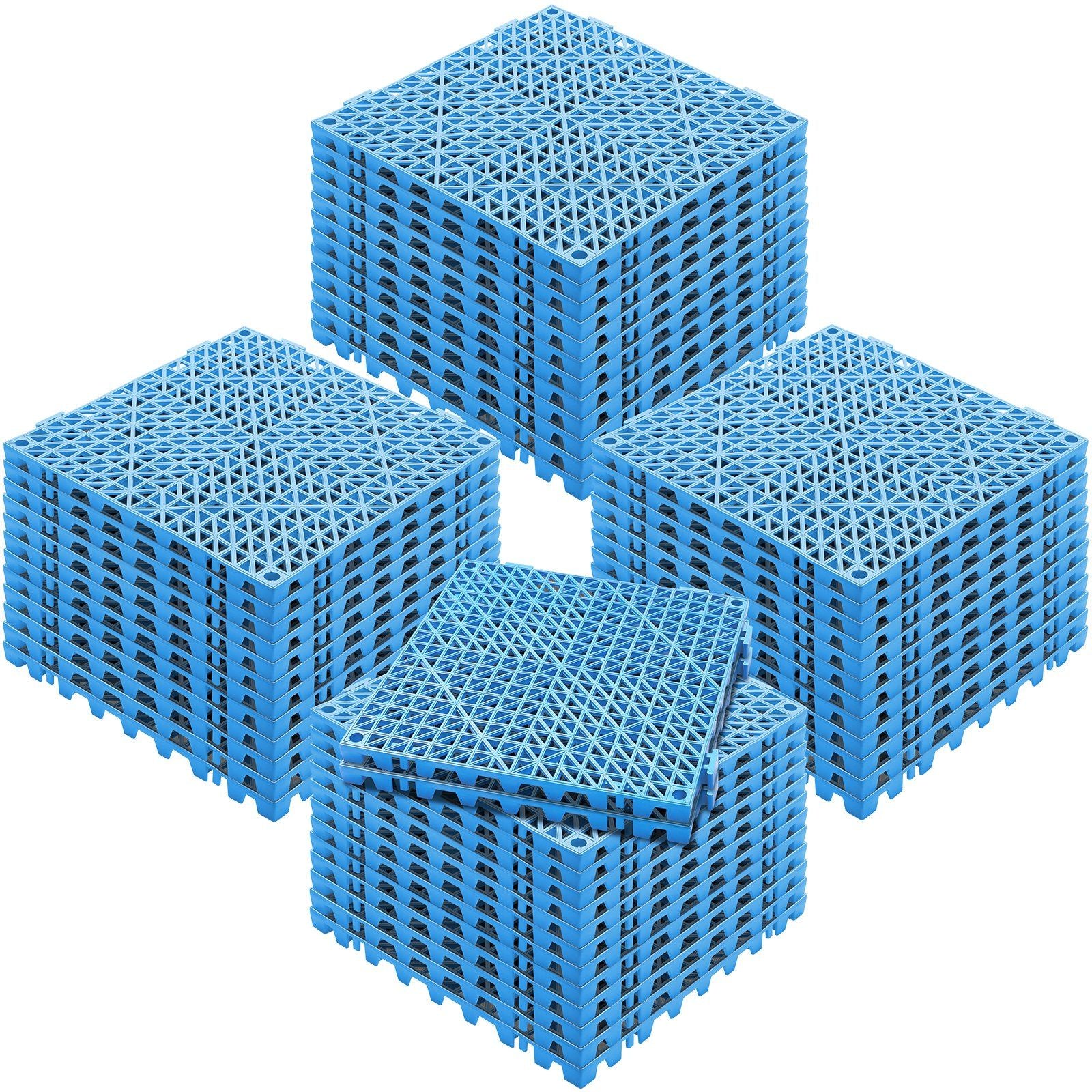 Modular Interlocking Cushion, 50 Pack 30 x 30 cm Splicing Drainage Mats, Soft PVC Interlocking Drainage Floor Tiles, Non-Slip Drainage Holes for Restroom, Bathroom, Kitchen, Pool, Wet Area, Blue