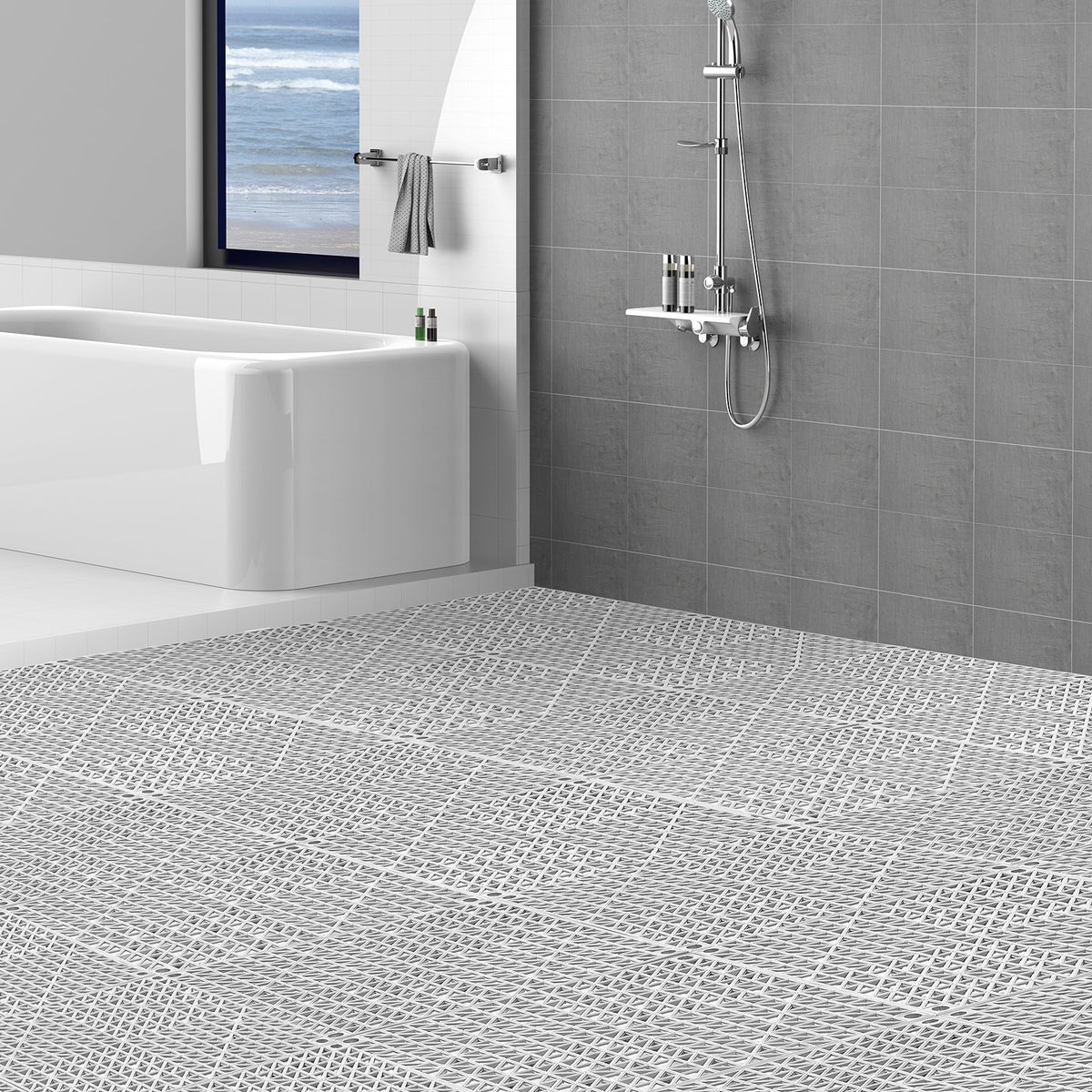 VEVOR Modular Interlocking Cushion, 55 Pack 30 x 30 cm Splicing Drainage Mats, Soft PVC Interlocking Drainage Floor Tiles, Non-Slip Drainage Holes for Restroom, Bathroom, Kitchen, Pool, Wet Area, Gray