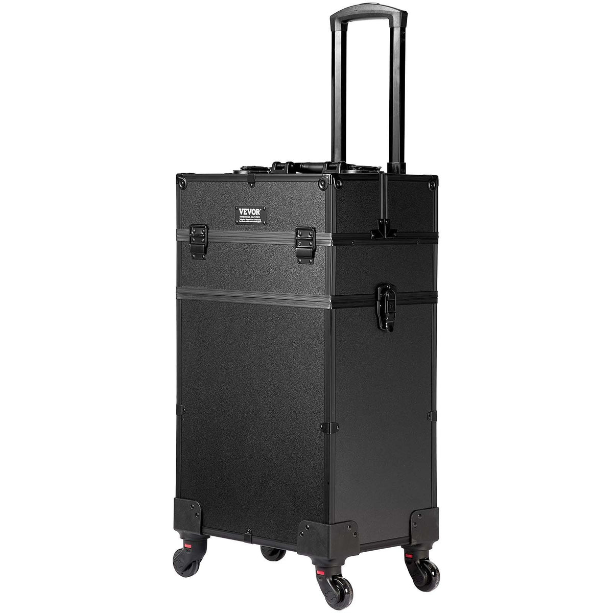 5 in 1 Professional Makeup Train Case Aluminum Cosmetic Case, Rolling Makeup Case Extra Large Trolley Makeup Travel Organizer, with 360° Swivel Wheels & Adjustable Pull Rod, Black