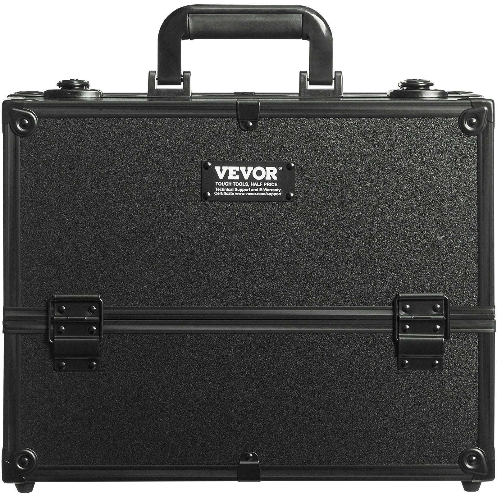 VEVOR Makeup Train Case 370MM Large Portable Cosmetic Case, 6 Tier Trays Professional Makeup Storage Organizer Box Make Up Carrier with Handle And Strap Travel Case for Women and Girls - Black