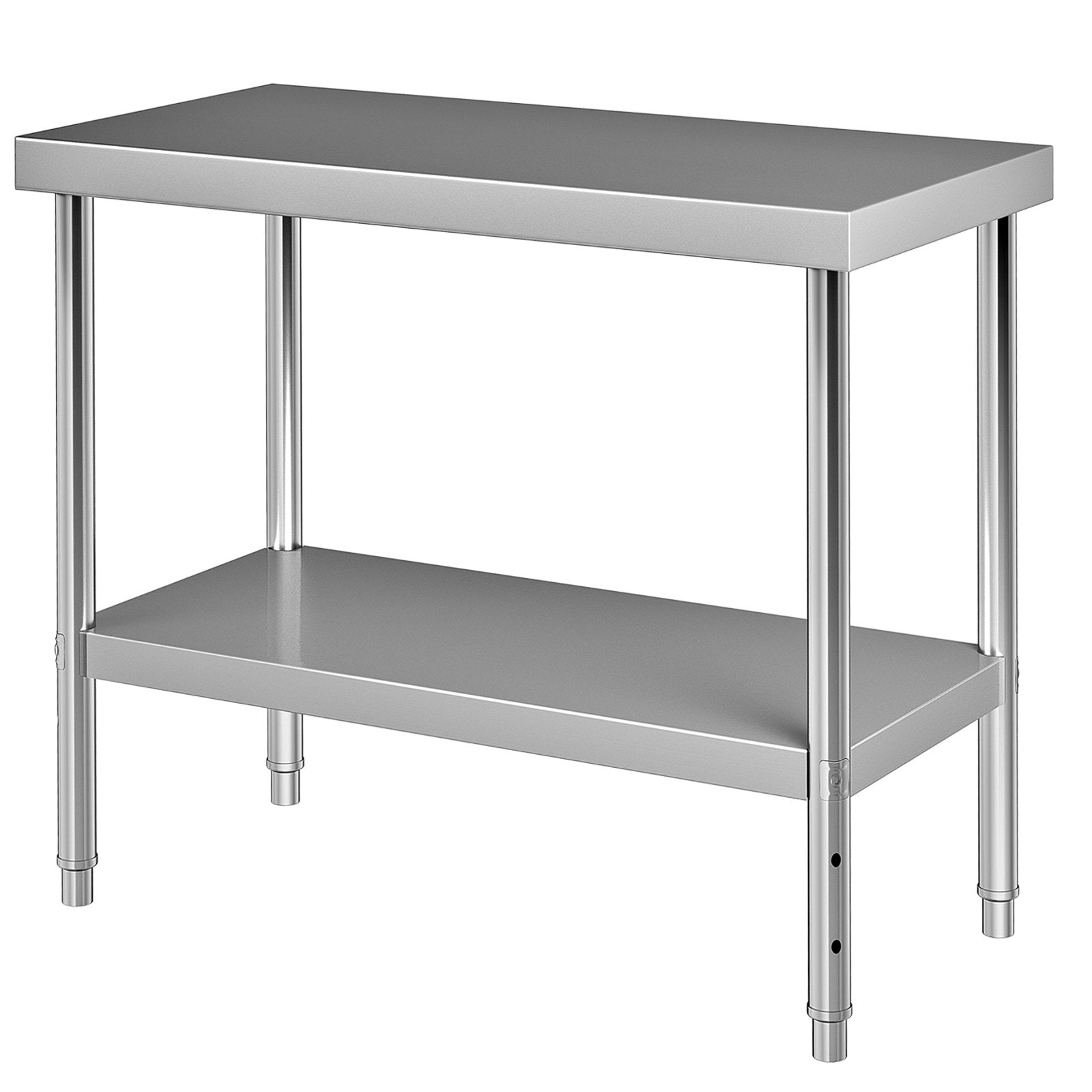 VEVOR Stainless Steel Prep Table, 122 x 46 x 86 cm, 250kg Load Capacity Heavy Duty Metal Worktable with Adjustable Undershelf, Commercial Workstation for Kitchen Restaurant Garage Backyard