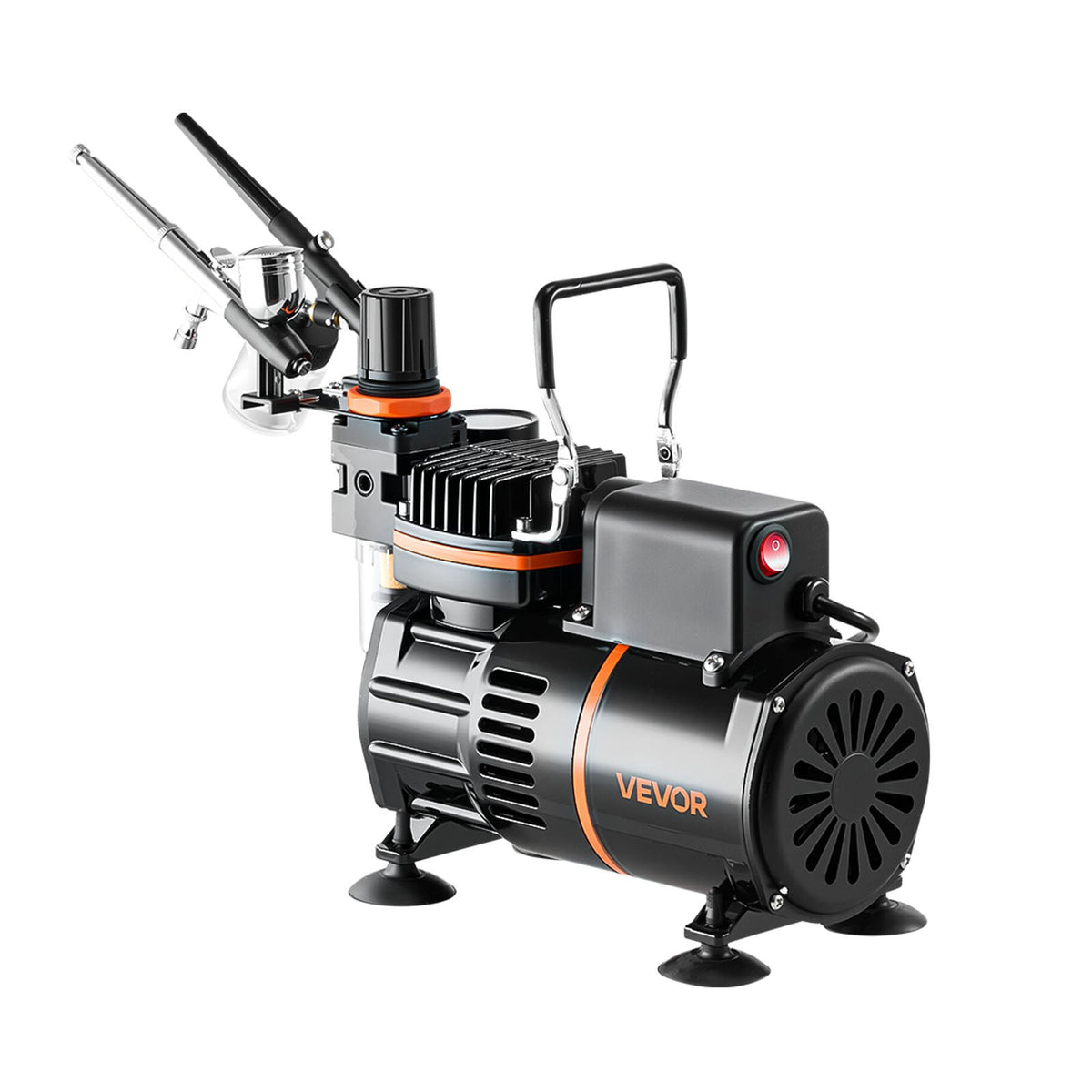 VEVOR Airbrush Kit, 1/6 HP, Air Brush Kit with Air Compressor, 3 Dual-Action Professional Airbrushes with 3 Tips, Hose, Acrylic Paint, 2 Fans, Low Noise, for Cake Decorating, Model Painting, Nail Art