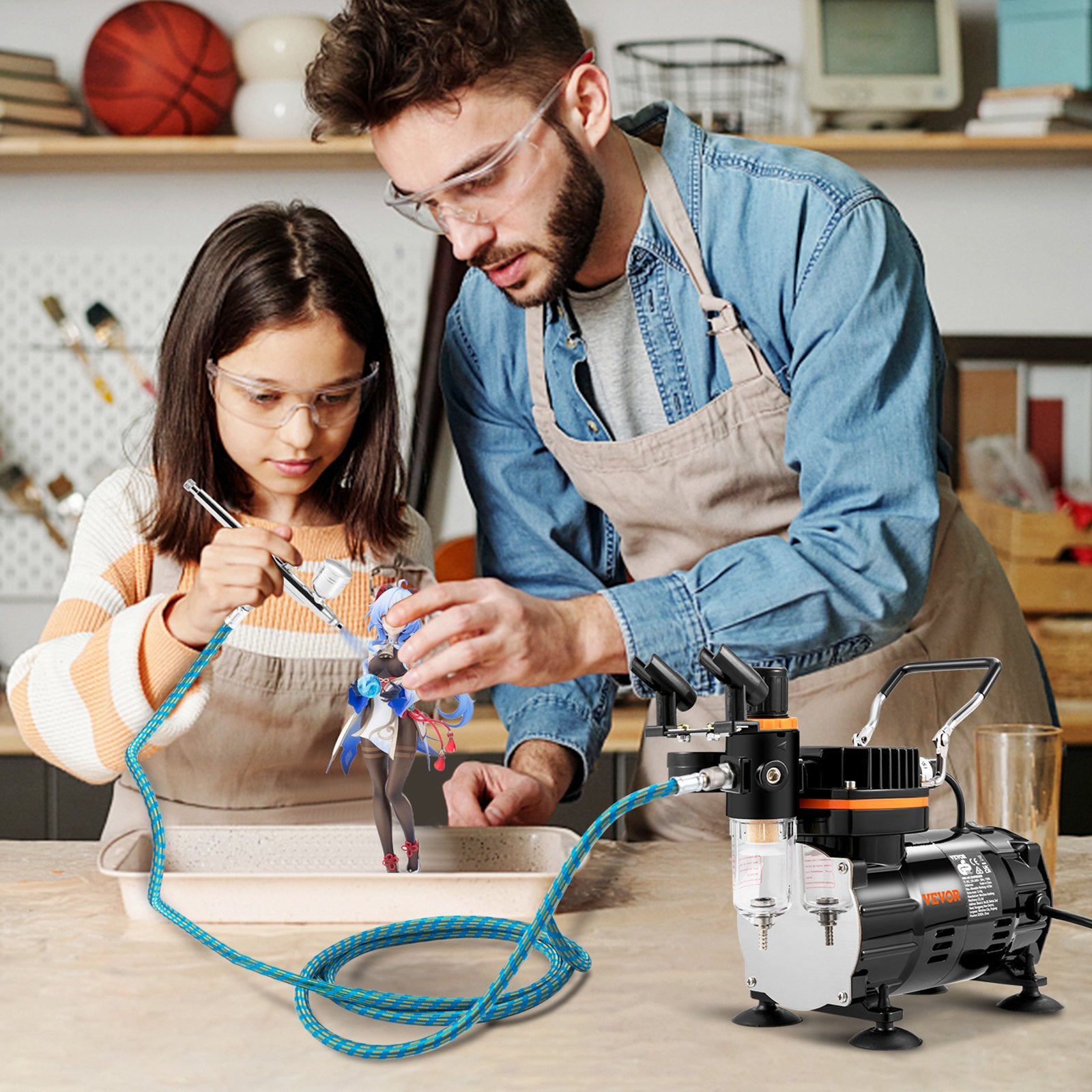 VEVOR Airbrush Kit Dual-action Airbrush Compressor Art Nail Tattoo Makeup Model