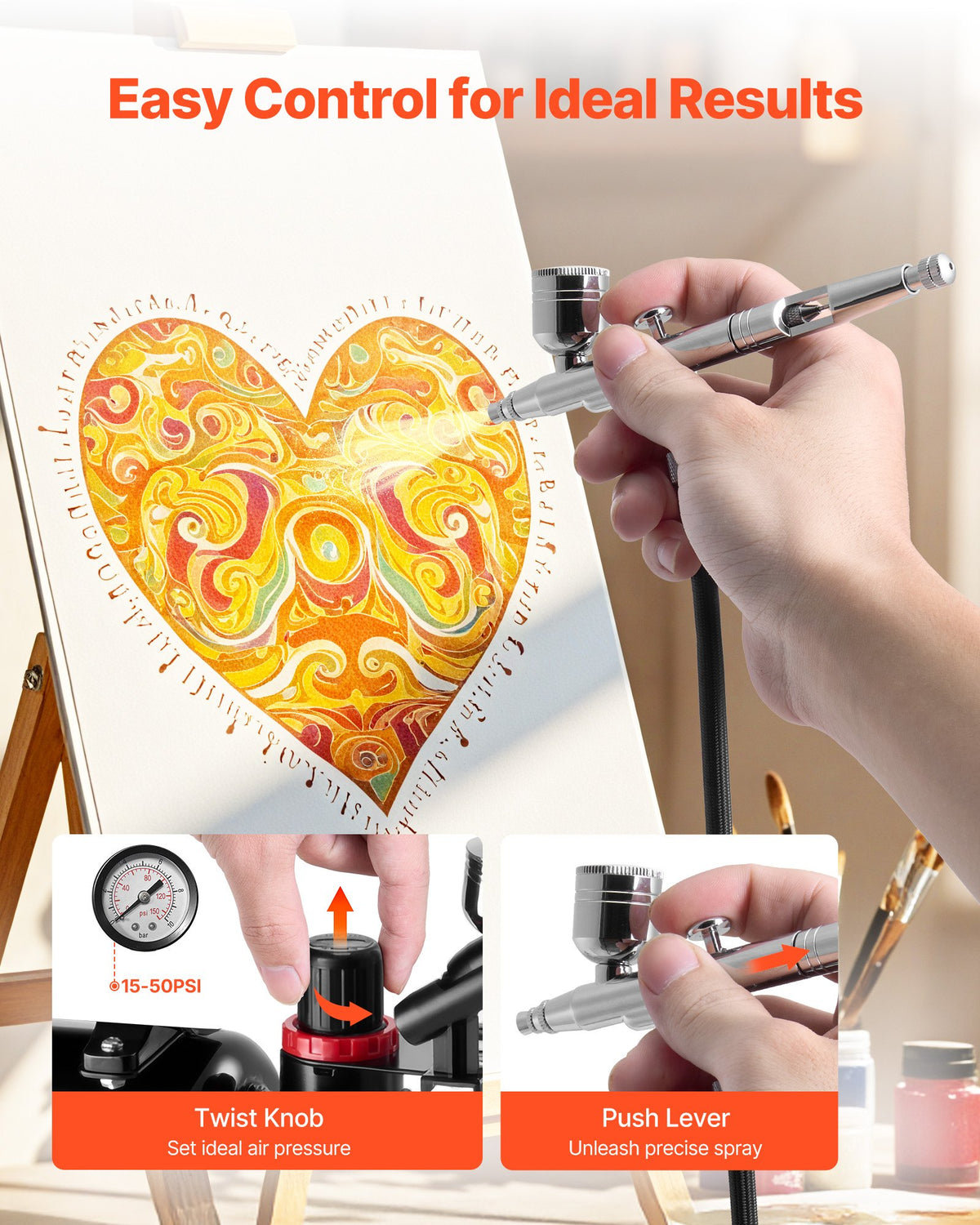 VEVOR Airbrush Kit Air Brush Kit 1/6 HP Air Compressor Tank 1 Airbrush 3 Tips