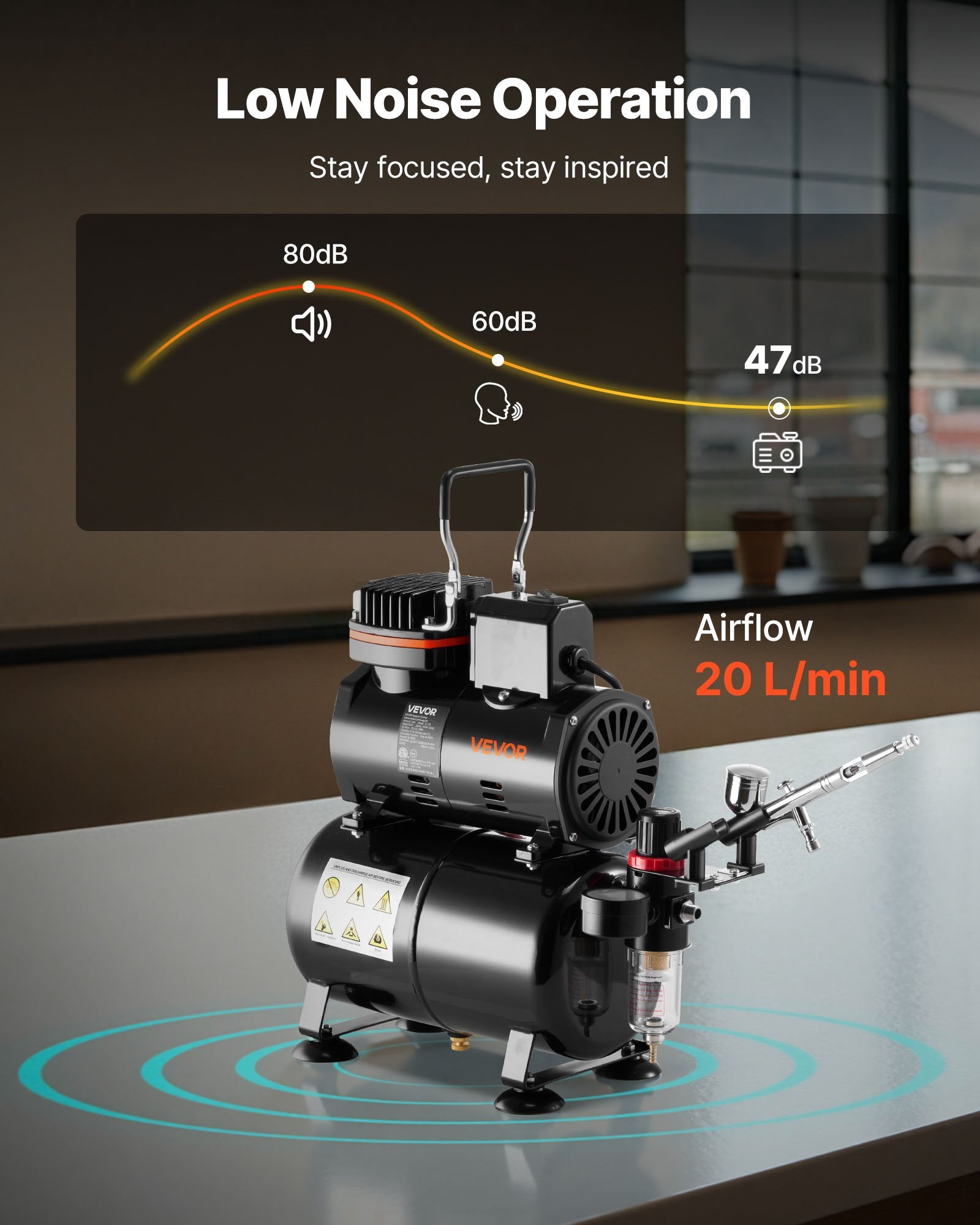 VEVOR Airbrush Kit Air Brush Kit 1/6 HP Air Compressor Tank 1 Airbrush 3 Tips