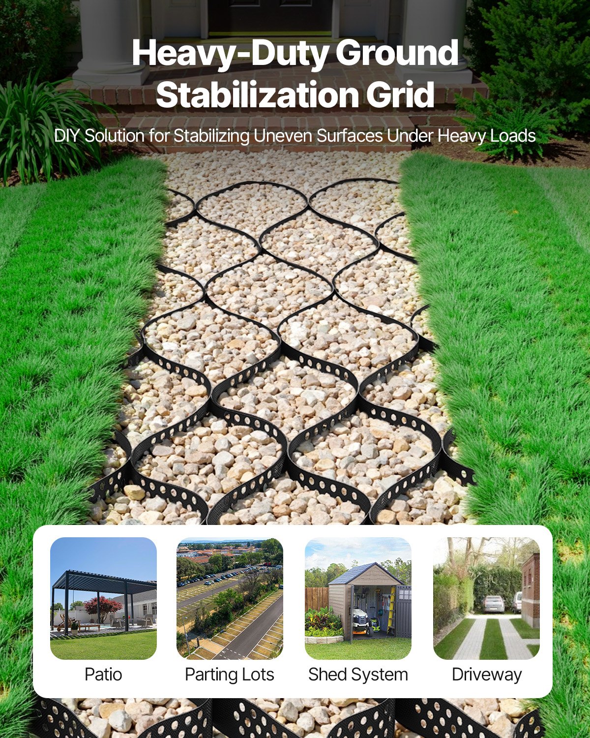 VEVOR Ground Grid 2-Inch Depth Geocell Grid 16.4x6.5FT / 5000x1980mm for Gravel