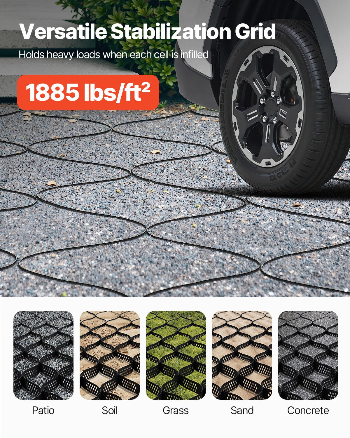 VEVOR Ground Grid 2-Inch Depth Geocell Grid 16.4x6.5FT / 5000x1980mm for Gravel