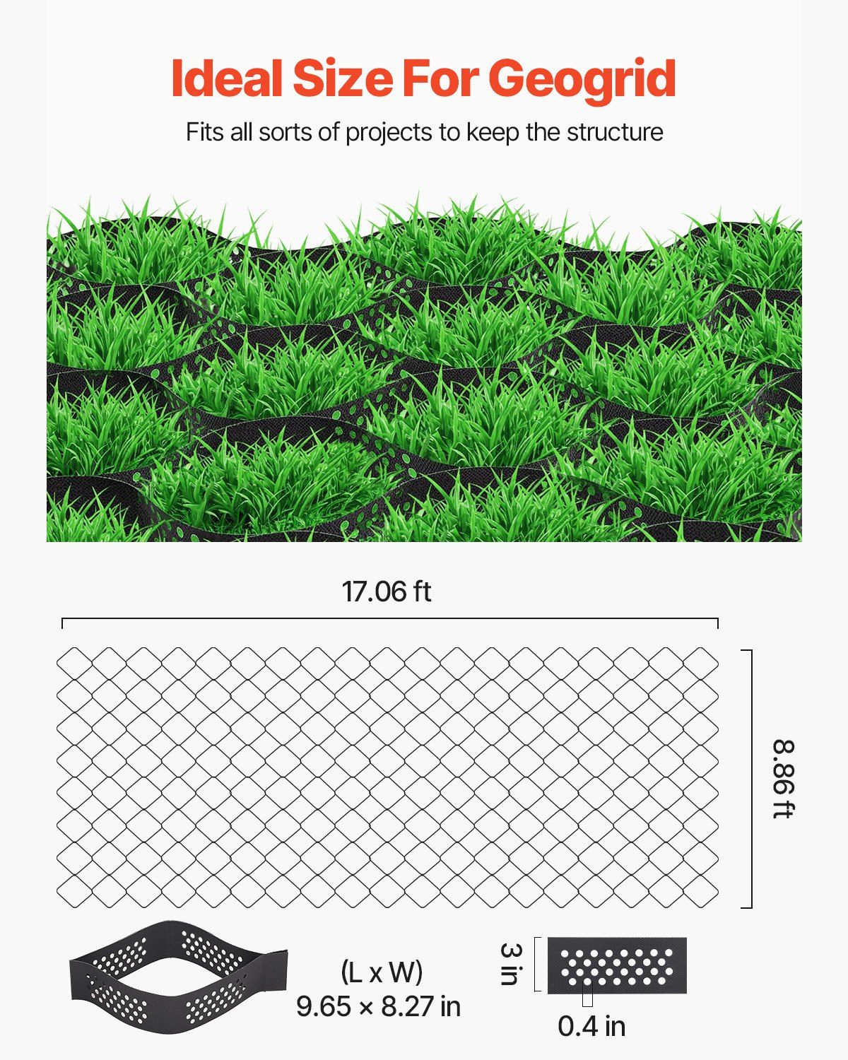 Gravel Grid, 75mm Depth, 5.2 x 2.7m, 853kg Per Sq ft Grass Ground Retainer, Permeable Geo Grids Driveway Stabilization, for Garden, Patio, Walkway, RV Parking Slopes