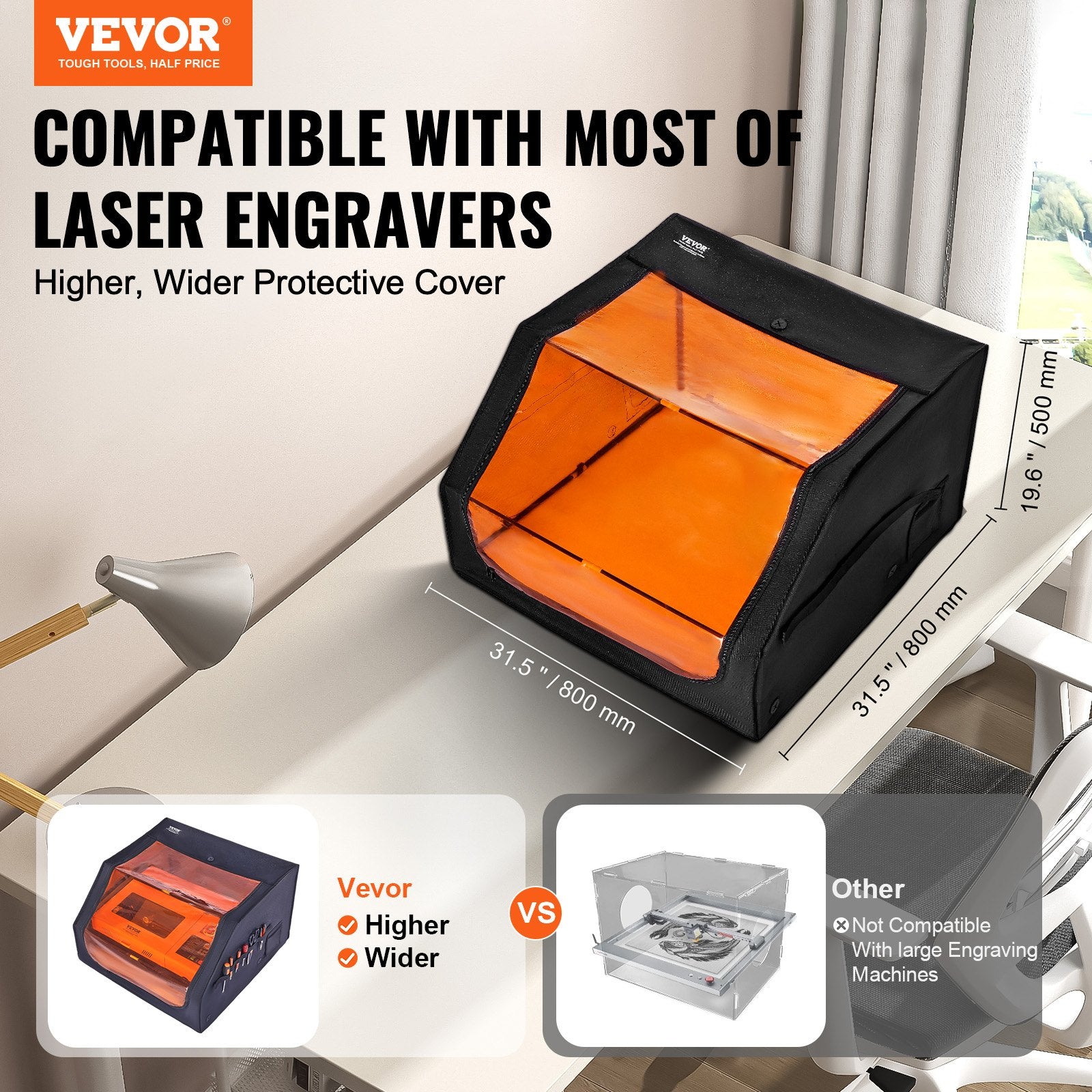 VEVOR Laser Engraver Enclosure, 800 x 800 x 500 mm, Flame Retardant and Fireproof Protective Cover, with Exhaust Fan and Pipe, Insulates Smoke, Noise and Eye Protection, Fits for Most Laser Engraver