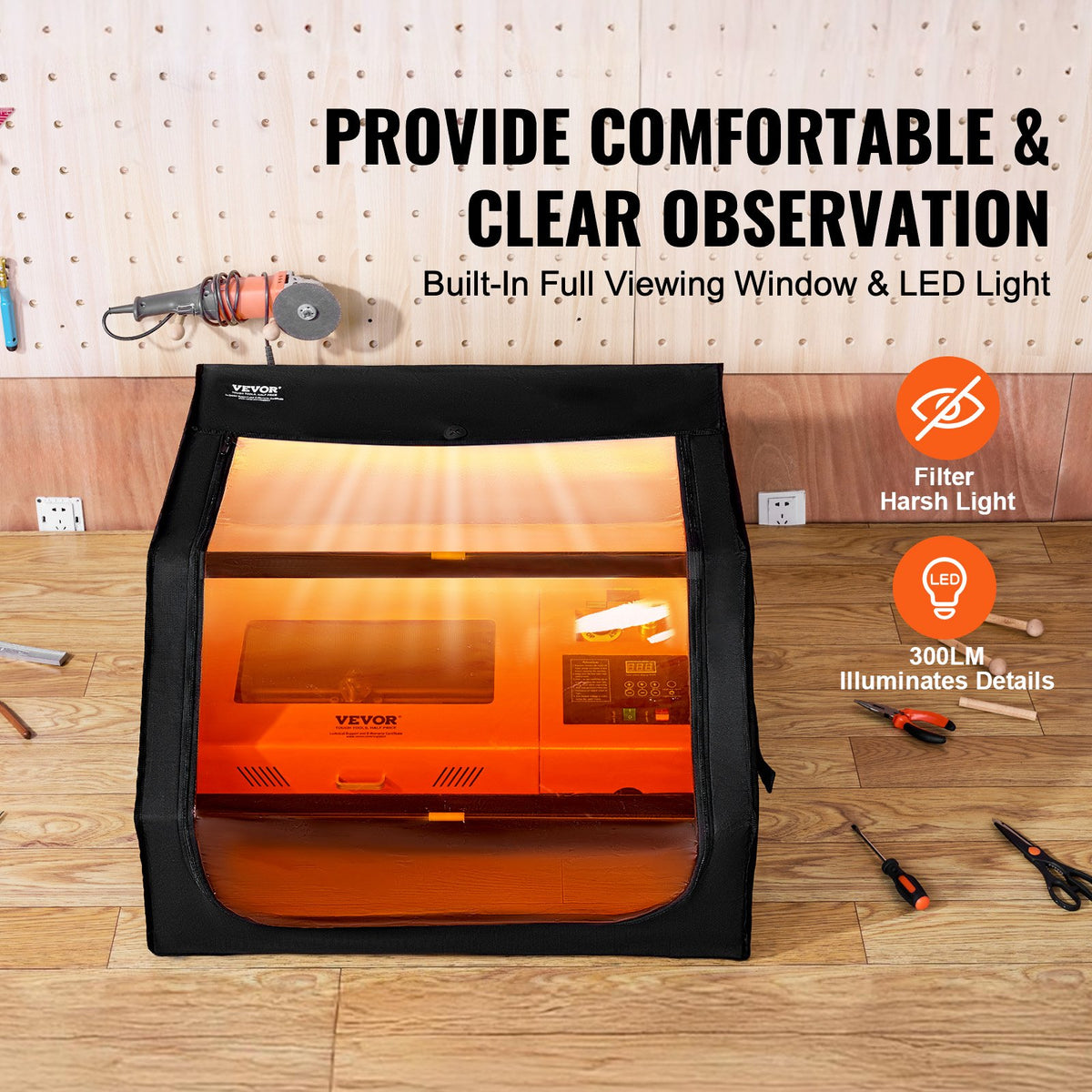 VEVOR Laser Engraver Enclosure, 800 x 800 x 500 mm, Flame Retardant and Fireproof Protective Cover, with Exhaust Fan and Pipe, Insulates Smoke, Noise and Eye Protection, Fits for Most Laser Engraver
