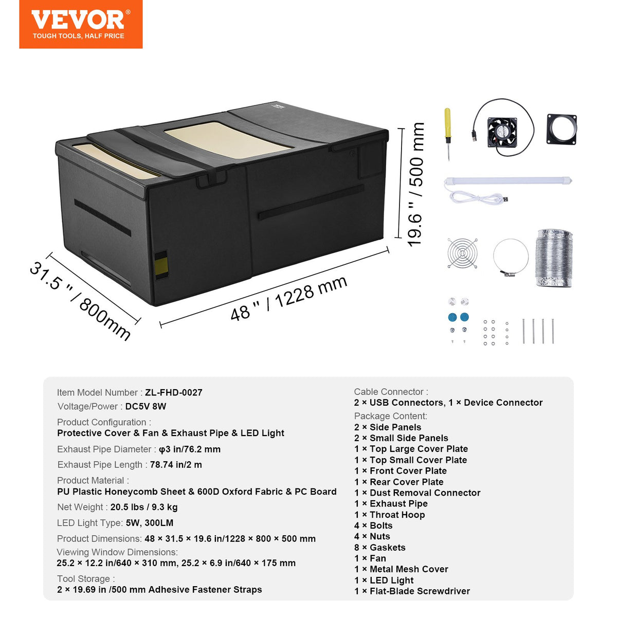 VEVOR Laser Engraver Enclosure 1228 x 800 x 500 mm Fireproof Protective Cover