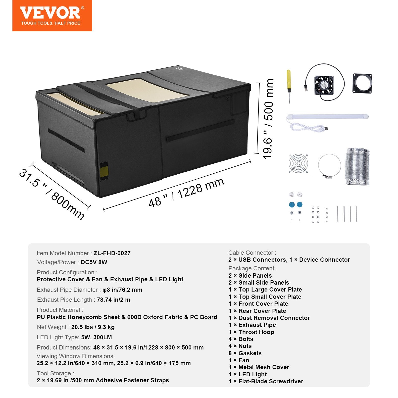 VEVOR Laser Engraver Enclosure 1228 x 800 x 500 mm Fireproof Protective Cover