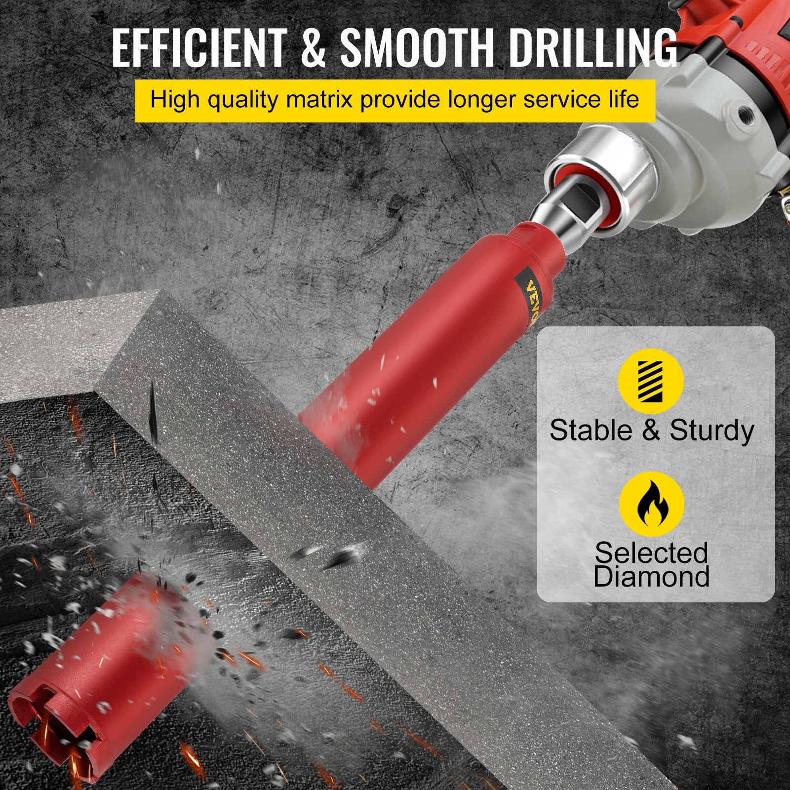 VEVOR Dry Diamond Core Drill 2.5"/ 63mm Dia. Hole Cutter for Concrete Masonry