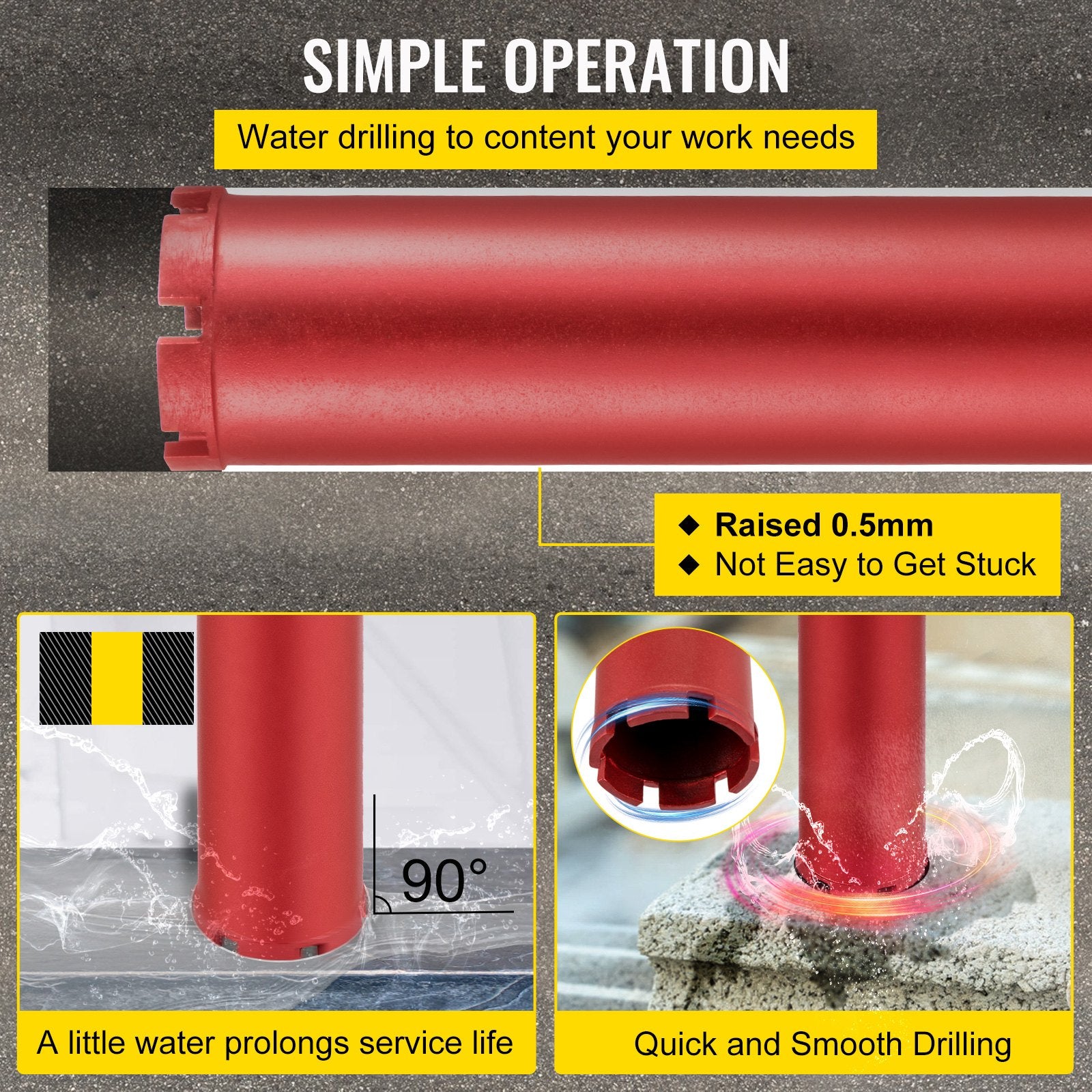 VEVOR Dry Diamond Core Drill 2.5"/ 63mm Dia. Hole Cutter for Concrete Masonry