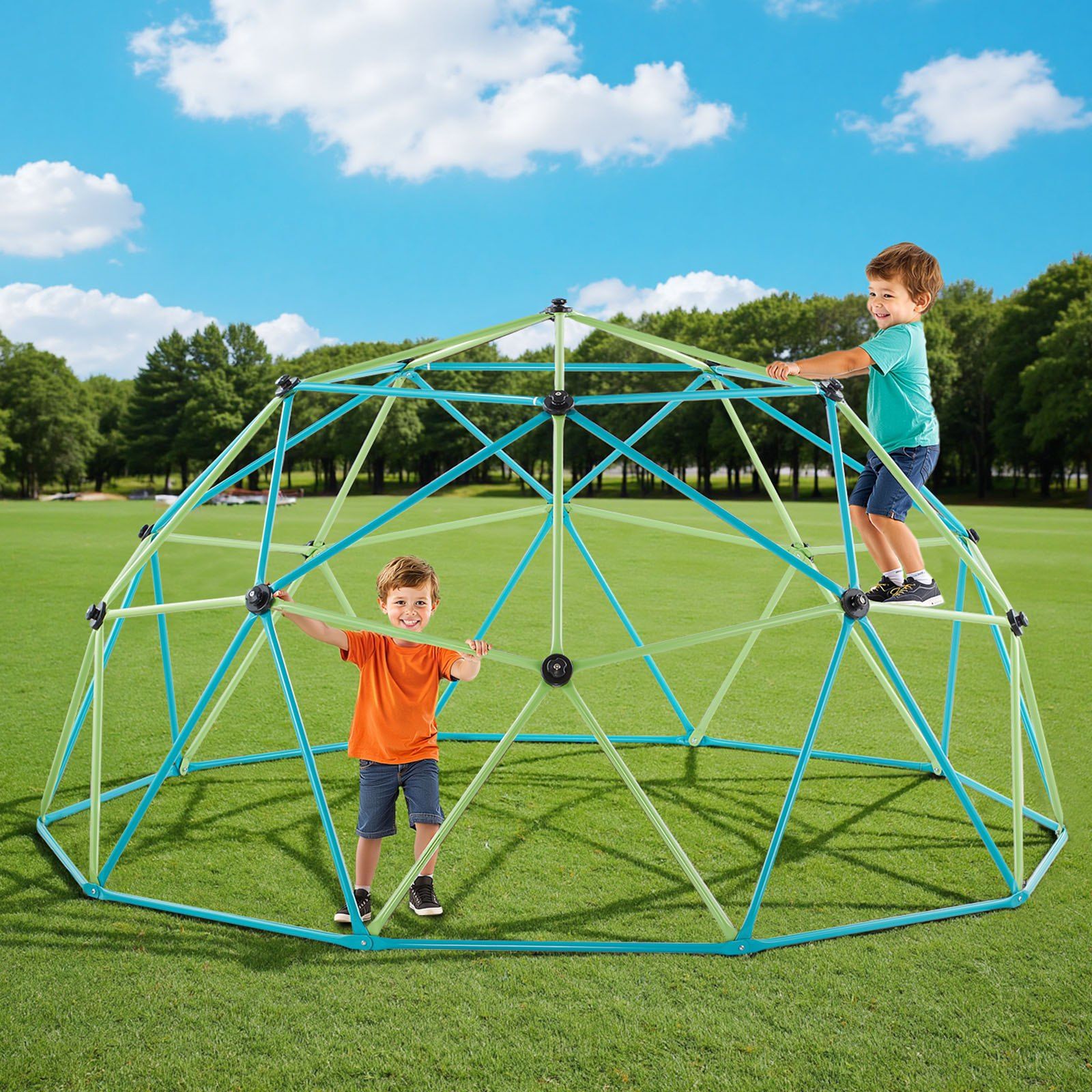 Climbing Dome, 305cm Geometric Dome Climber for Kids, 453kg Loading Jungle Gym Playground with Octopus Net & 2 Basketballs, Easy-Assembly Outdoor Backyard Climbing Toys - Gift for Boys Girls