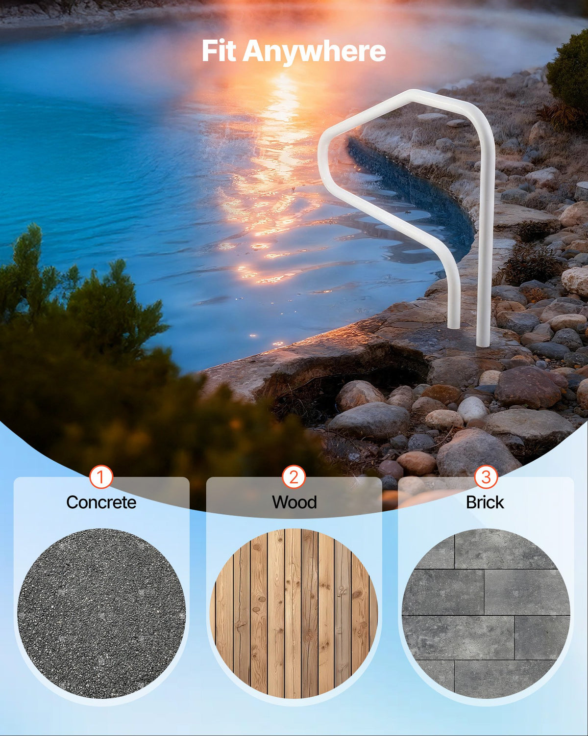 VEVOR Pool Rail, 122 x 81.3 cm Pool Handrail, 100kg Load Capacity Heavy Duty Stainless Steel Swimming Handrail, Seamless Welding, Recessed or Base Mount, for Poolside, Water Parks, Spa Centers