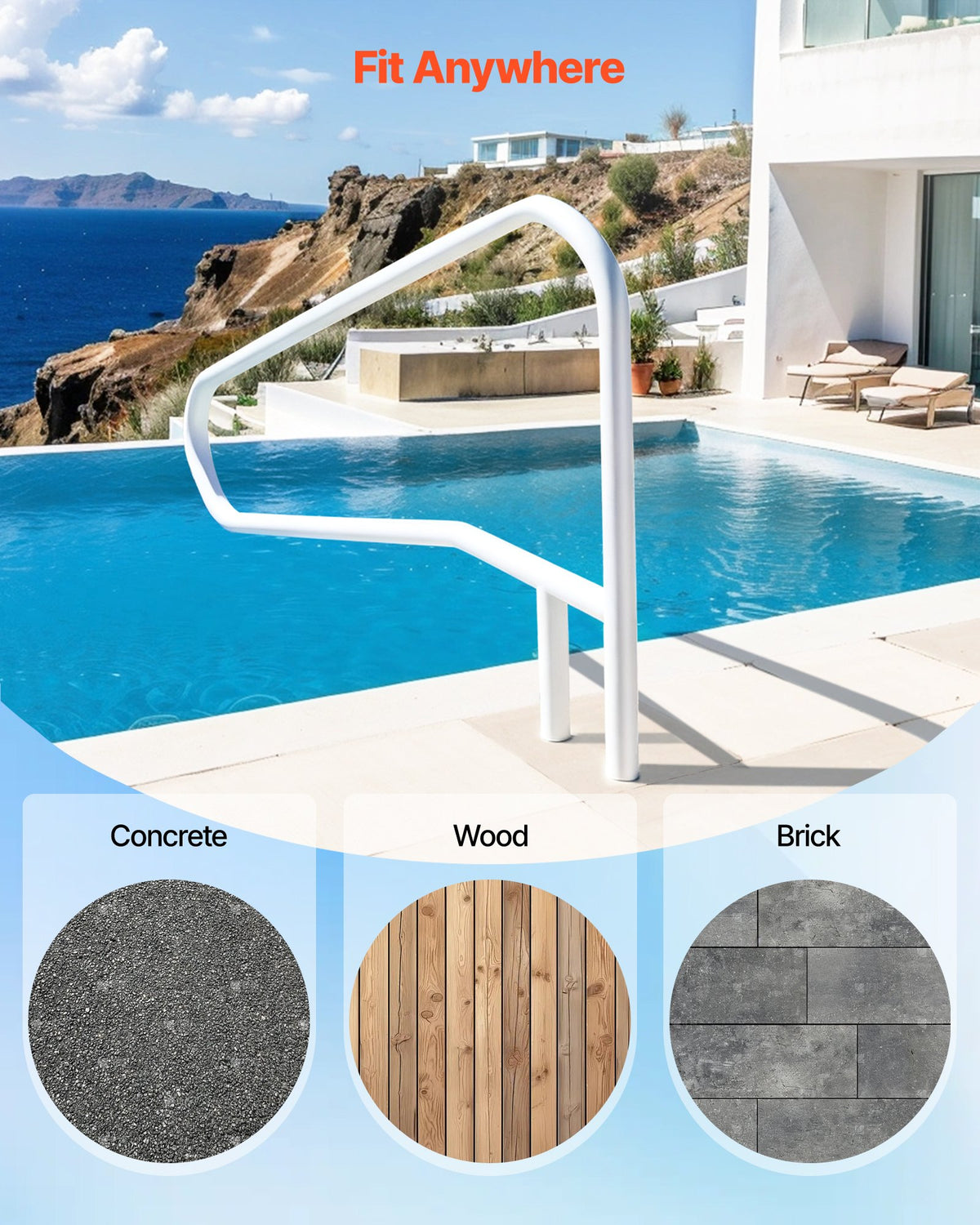 VEVOR Pool Rail, 137.1 x 81.3 cm Pool Handrail, 100kg Load Capacity Heavy Duty Stainless Steel Swimming Handrail, Seamless Welding, Recessed or Base Mount, for Poolside, Water Parks, Spa Centers