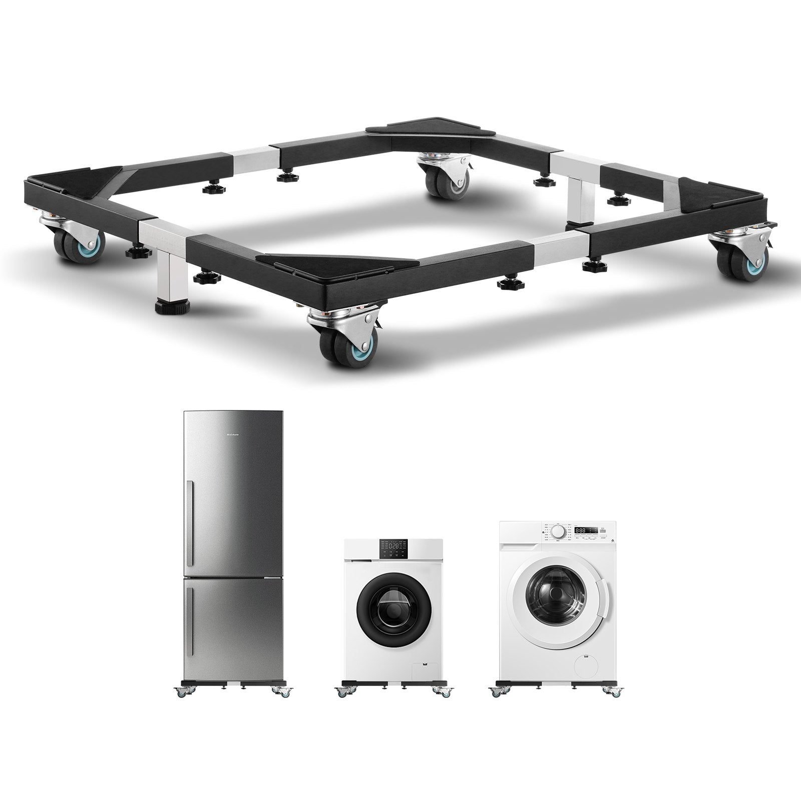 VEVOR Fridge Stand Mobile Base, 1200 lbs Load Capacity, Washing Machine Stand with 8 Locking Twin Wheels and 4 Brakes, 23-36.6 Inches Adjustable Furniture Dolly for Washer, Refrigerator and Dryer