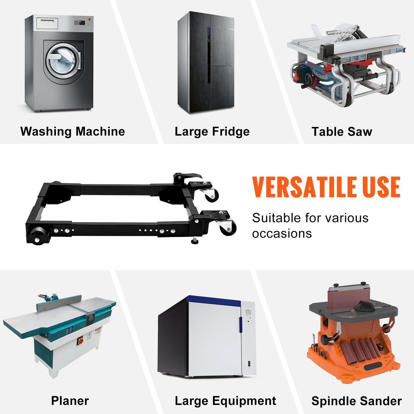 Mobile Base, 680.3 kg Capacity, Adjustable from 457.2 x 609.6 mm to 673.1 x 800.7 mm, Heavy Duty Universal Mobile Base Stand with Swivel Wheels, for Woodworking Equipment, Bandsaw, Power Tools