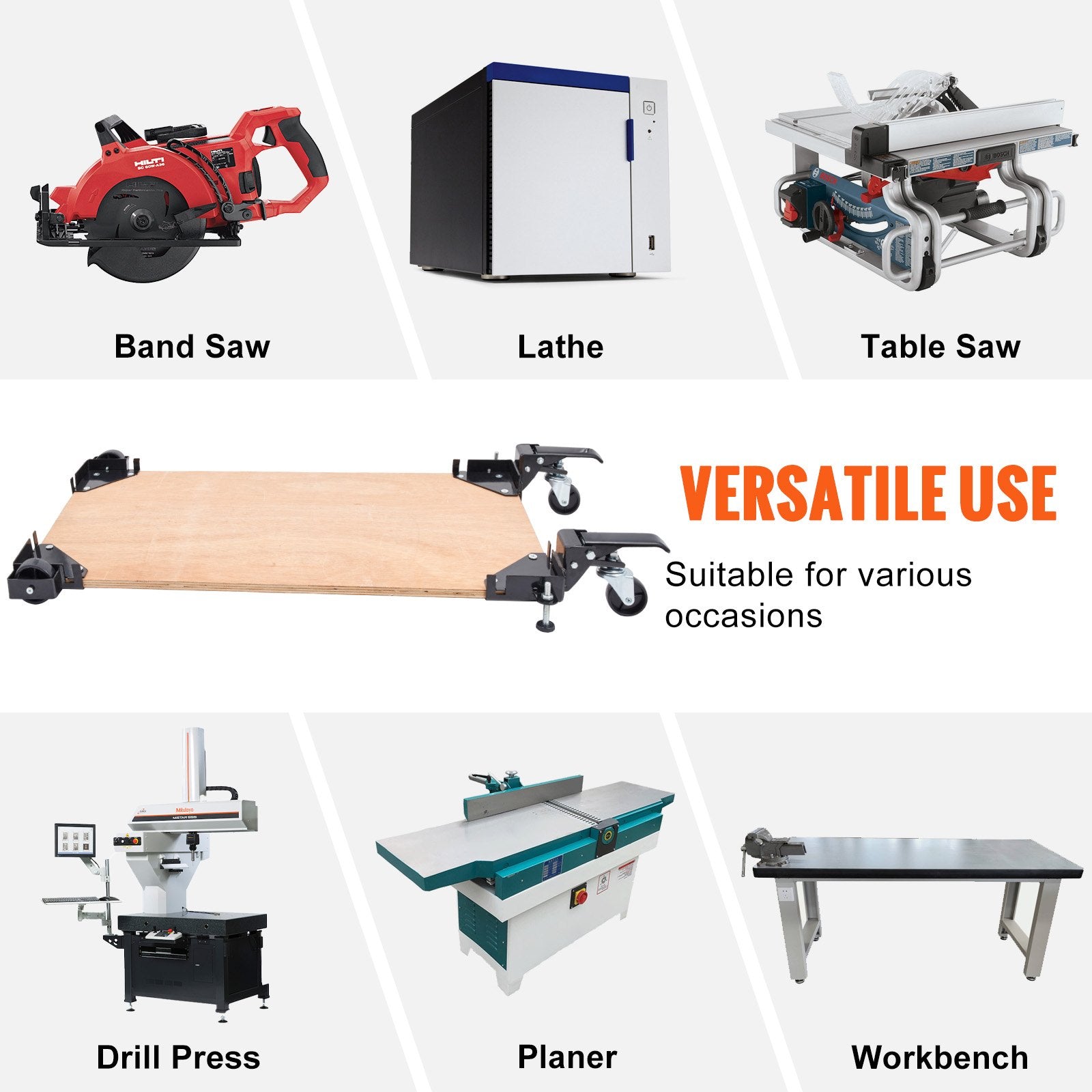 VEVOR Mobile Base, 181.4 kg Capacity, Adjustable from 241.3 x 241.3 mm to Infinity, Heavy Duty Universal Mobile Base Stand with Swivel Wheels, for Woodworking Equipment, Bandsaw, Power Tools, Machines