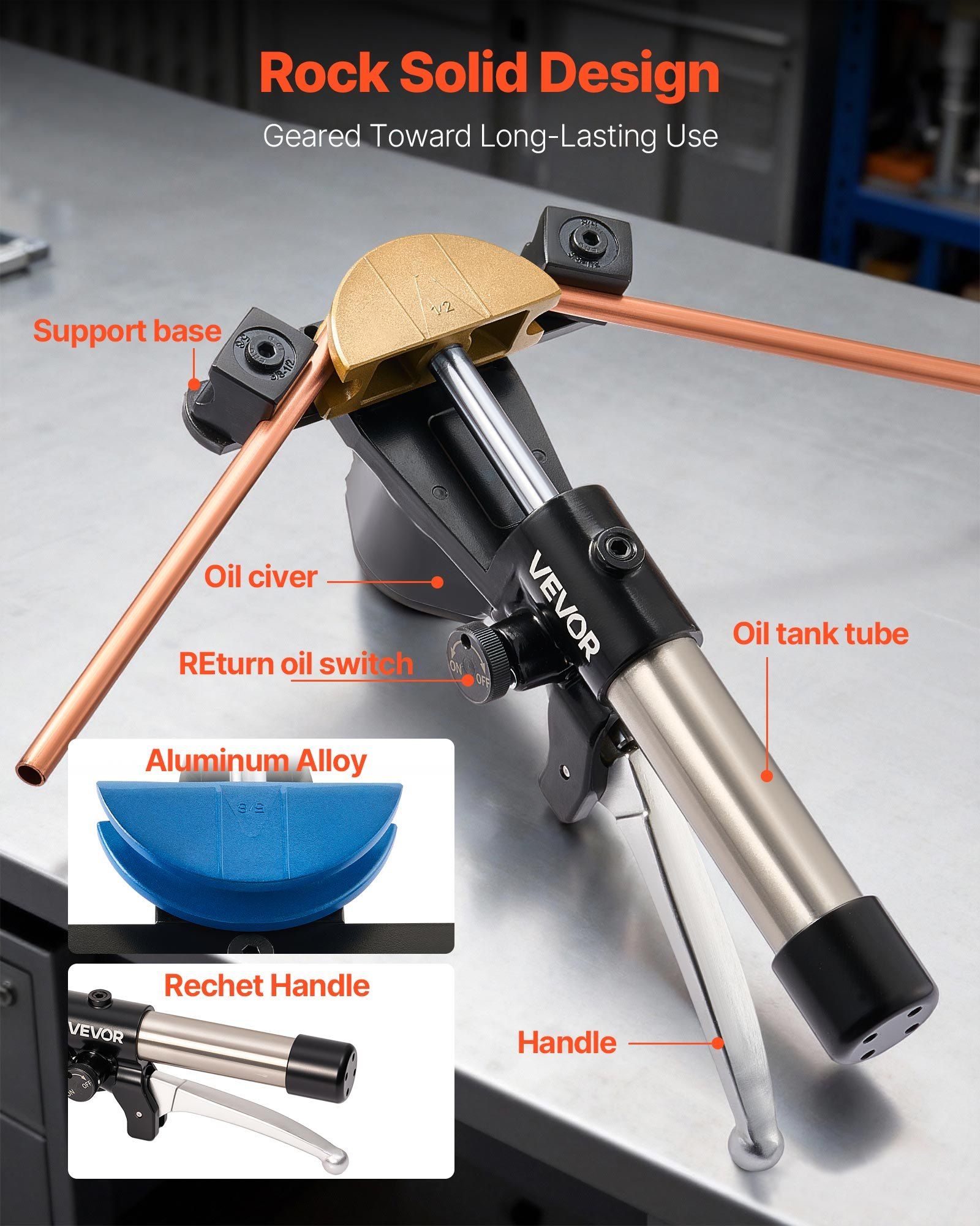 Hydraulic Tubing Bender Kit, 6 mm to 22 mm, Copper Tube Pipe Bender, HVAC Bending Tool Set, 90° Bend, with 7 Color Aluminium Alloy Dies, for HVAC Air Conditioning Refrigeration Automotive Repair